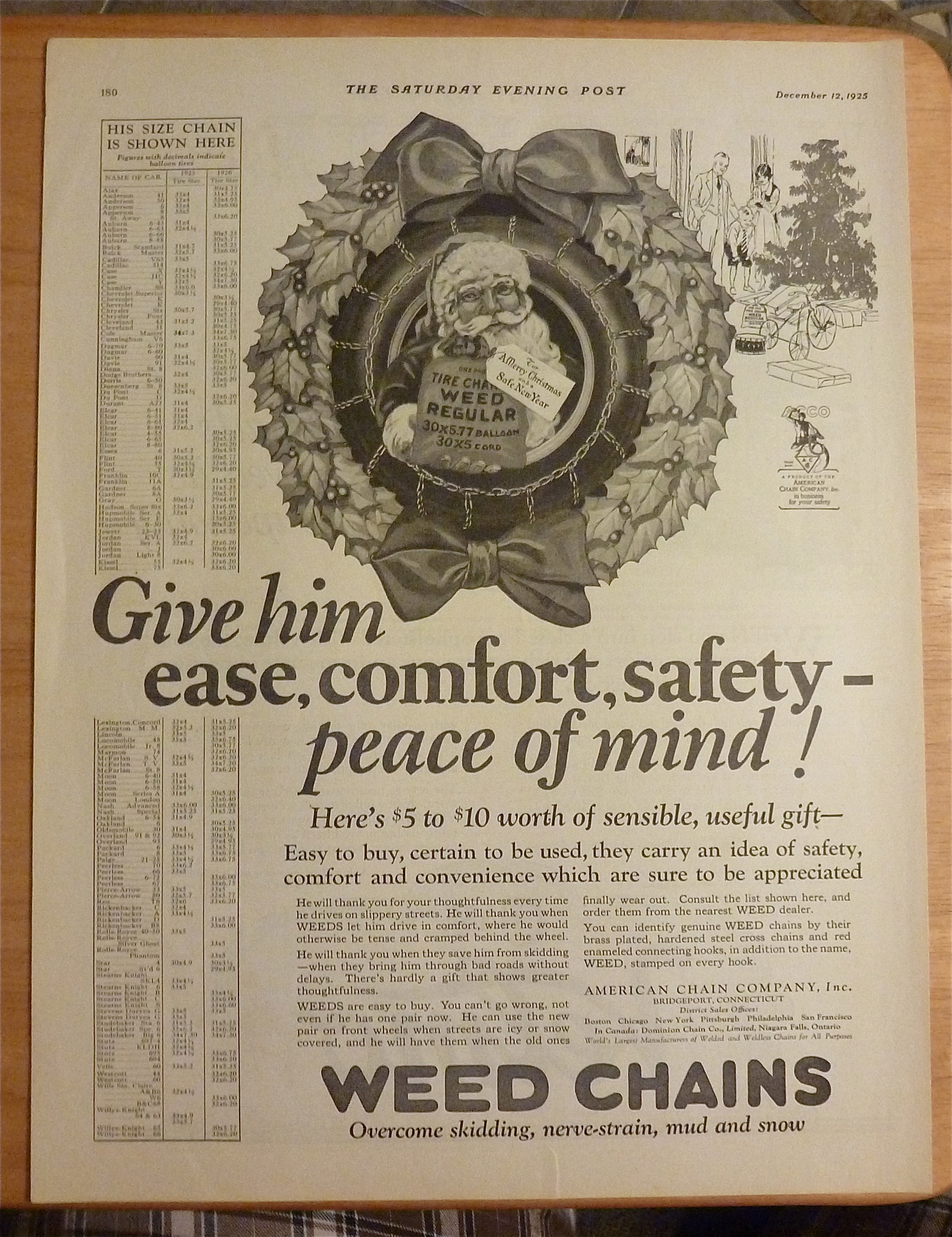 1925 Weed Chains with Santa Claus In The Middle Of Tire