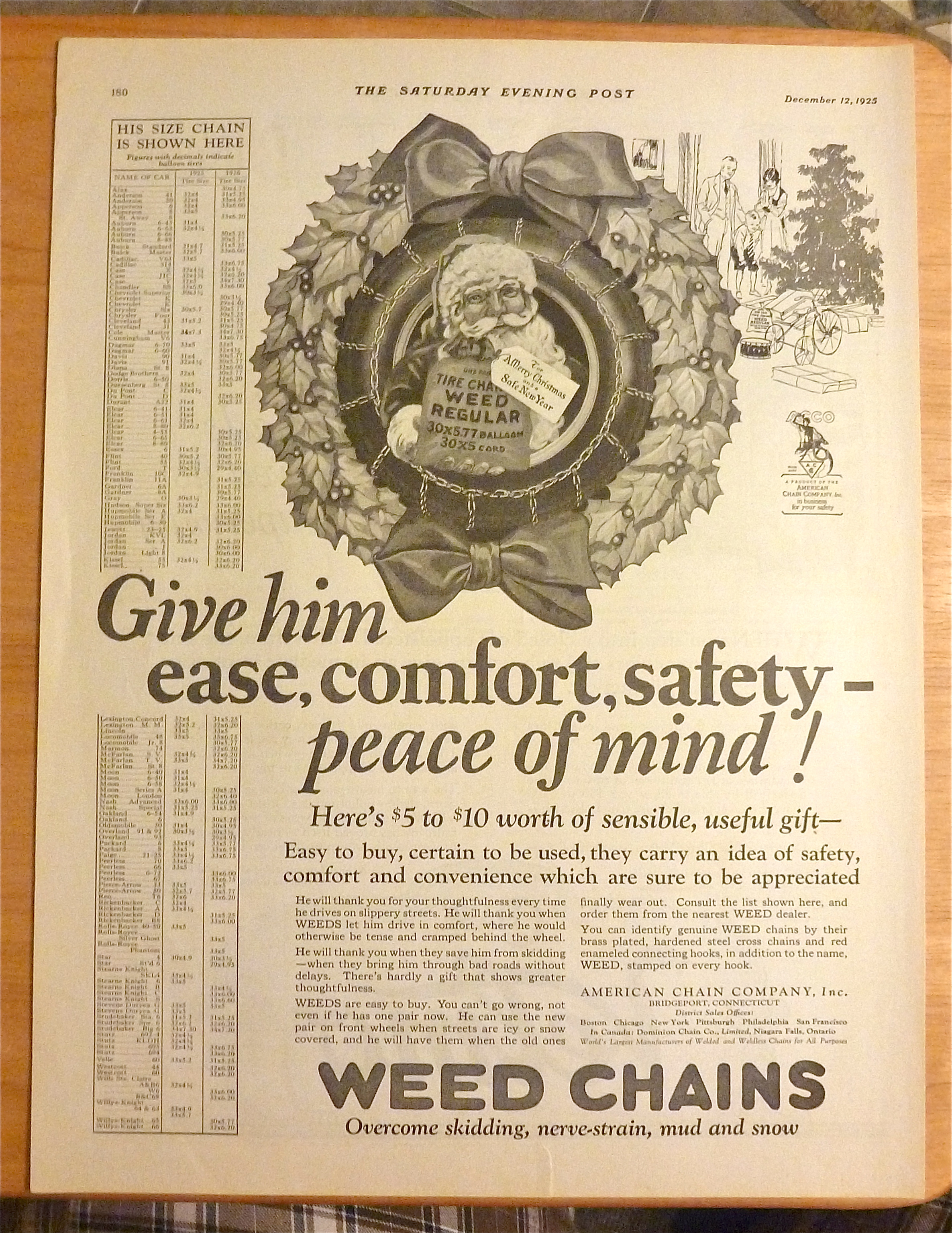 1925 Weed Chains with Santa Claus In The Middle Of Tire