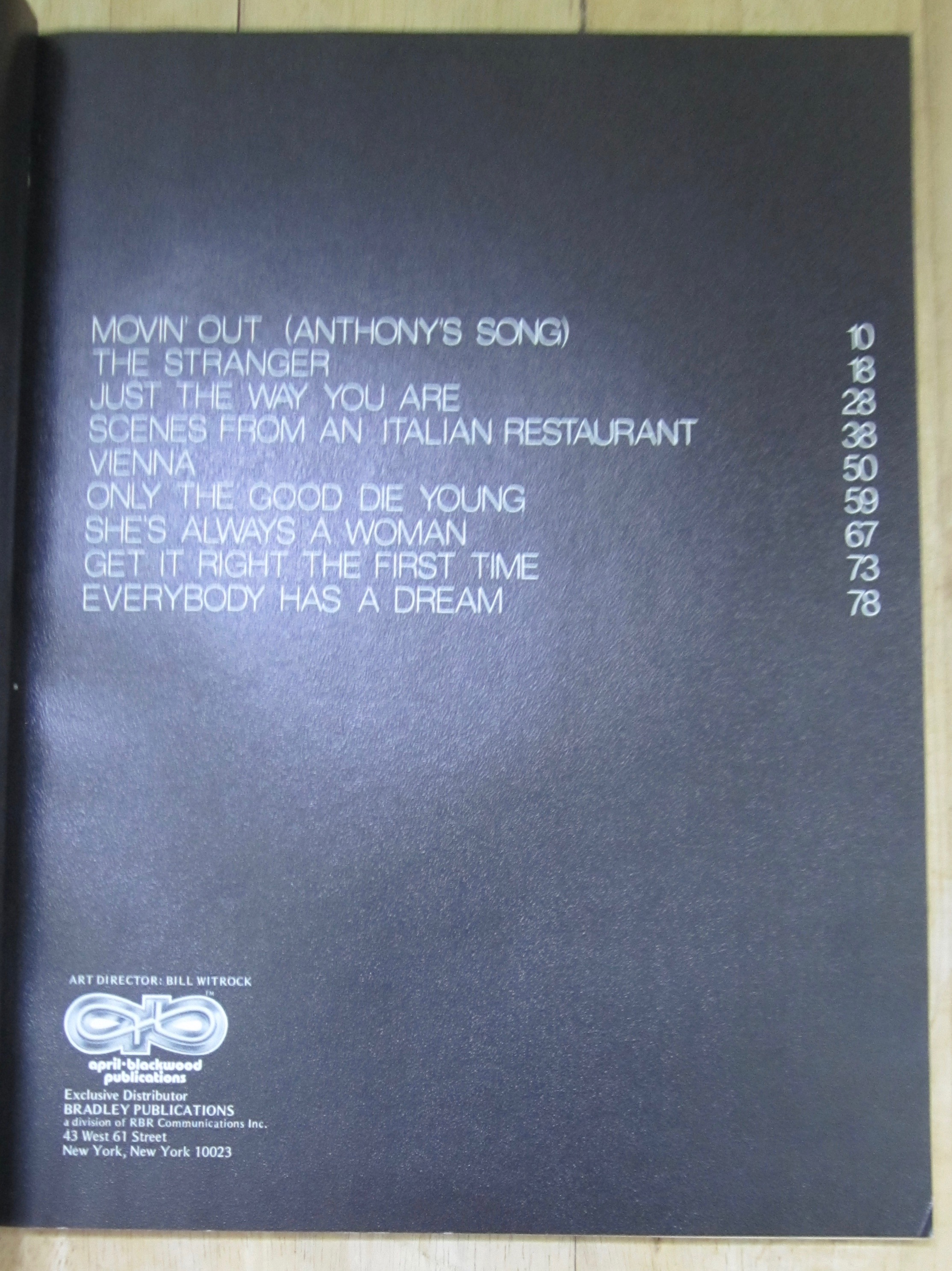 Sheet Music Book For 1978 Billy Joel The Stranger
