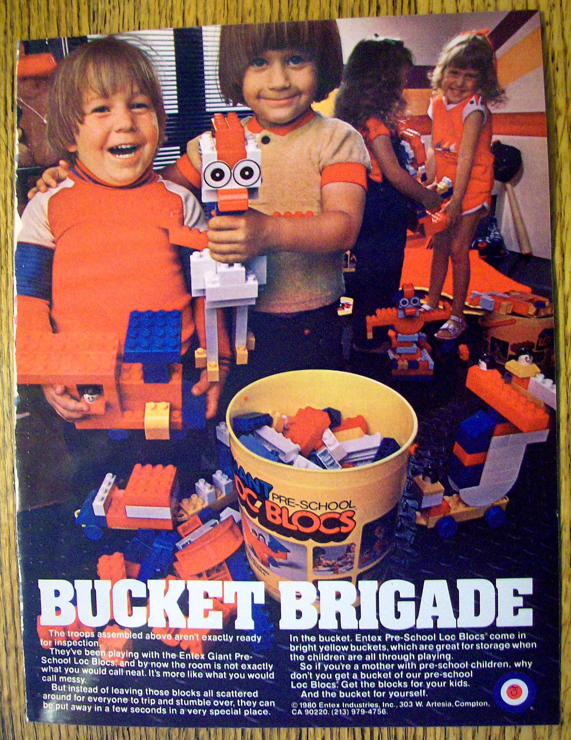 1983 Entex Loc Blocs with Children & Bucket Of Blocks