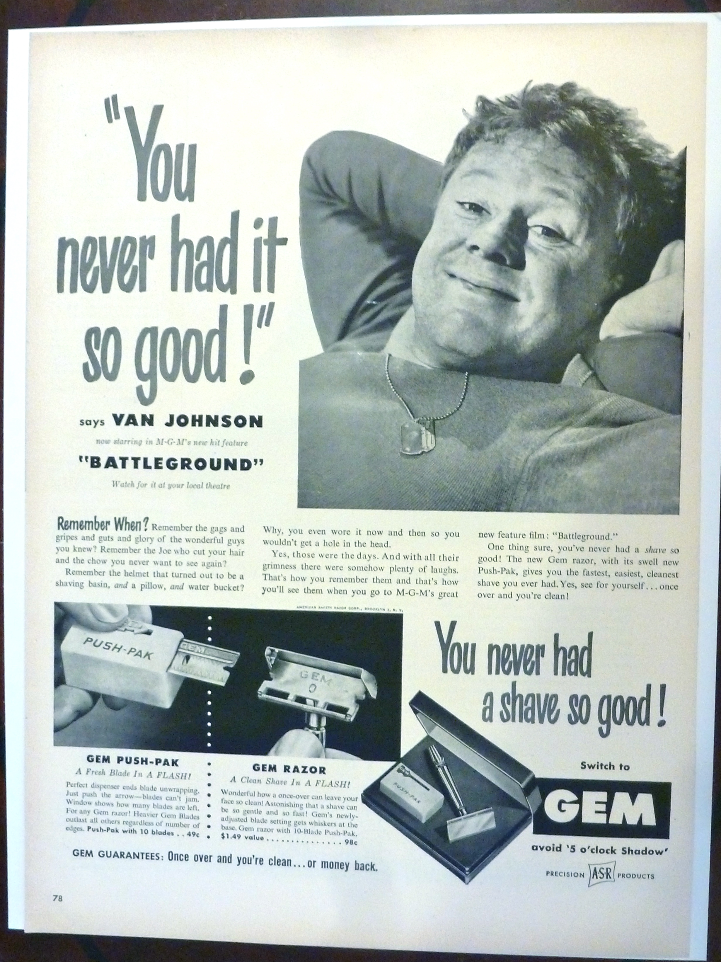 1950 Gem Razor & Push Pak with Van Johnson