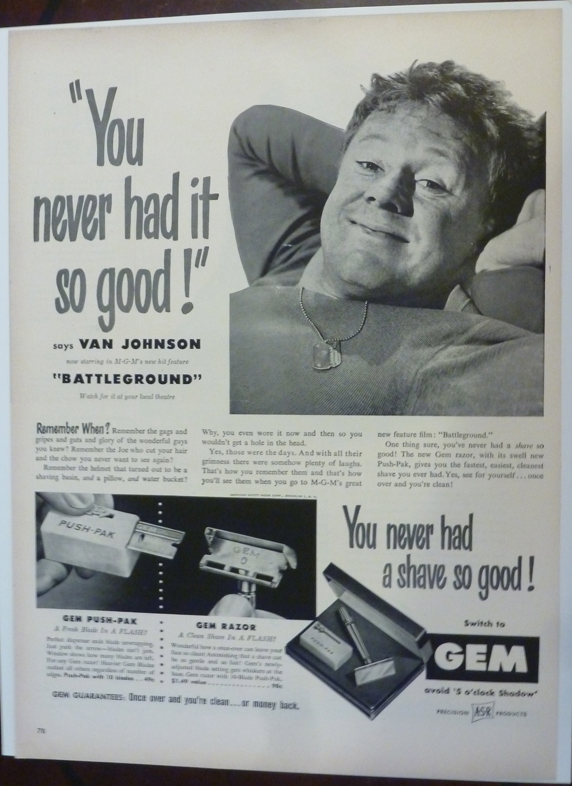 1950 Gem Razor & Push Pak with Van Johnson