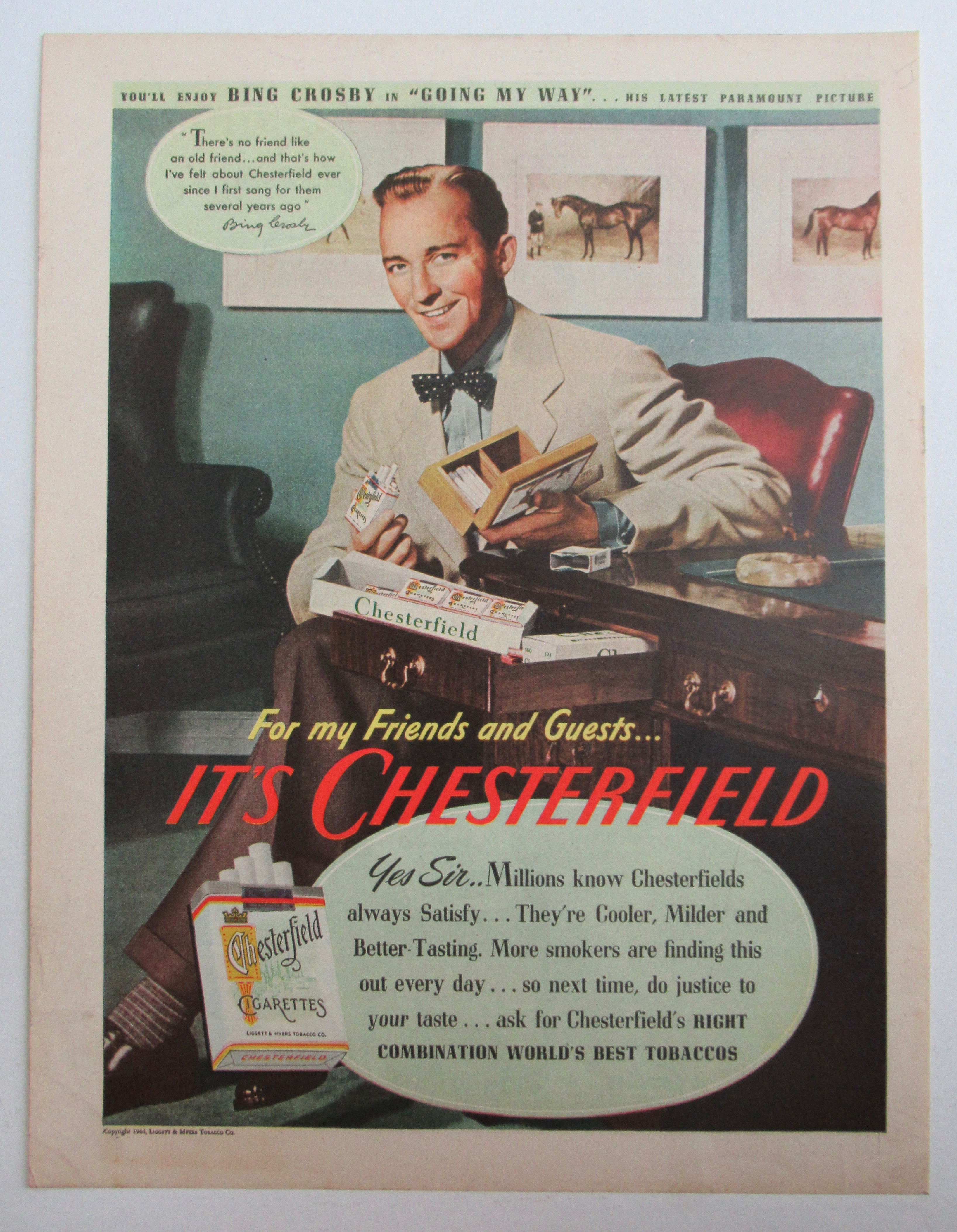 1944 Chesterfield Cigarettes w/Bing Crosby-Going My Way