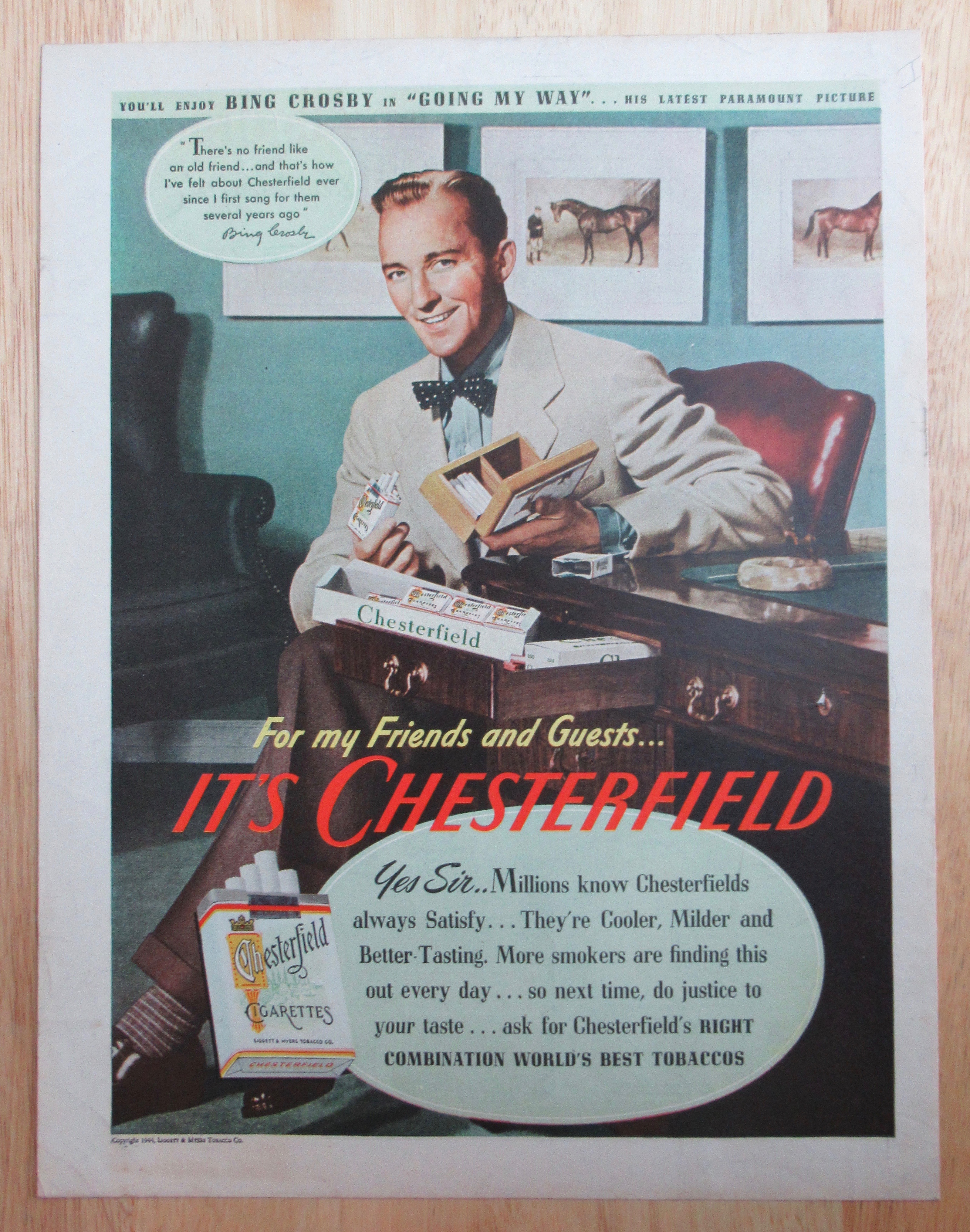 1944 Chesterfield Cigarettes w/Bing Crosby-Going My Way