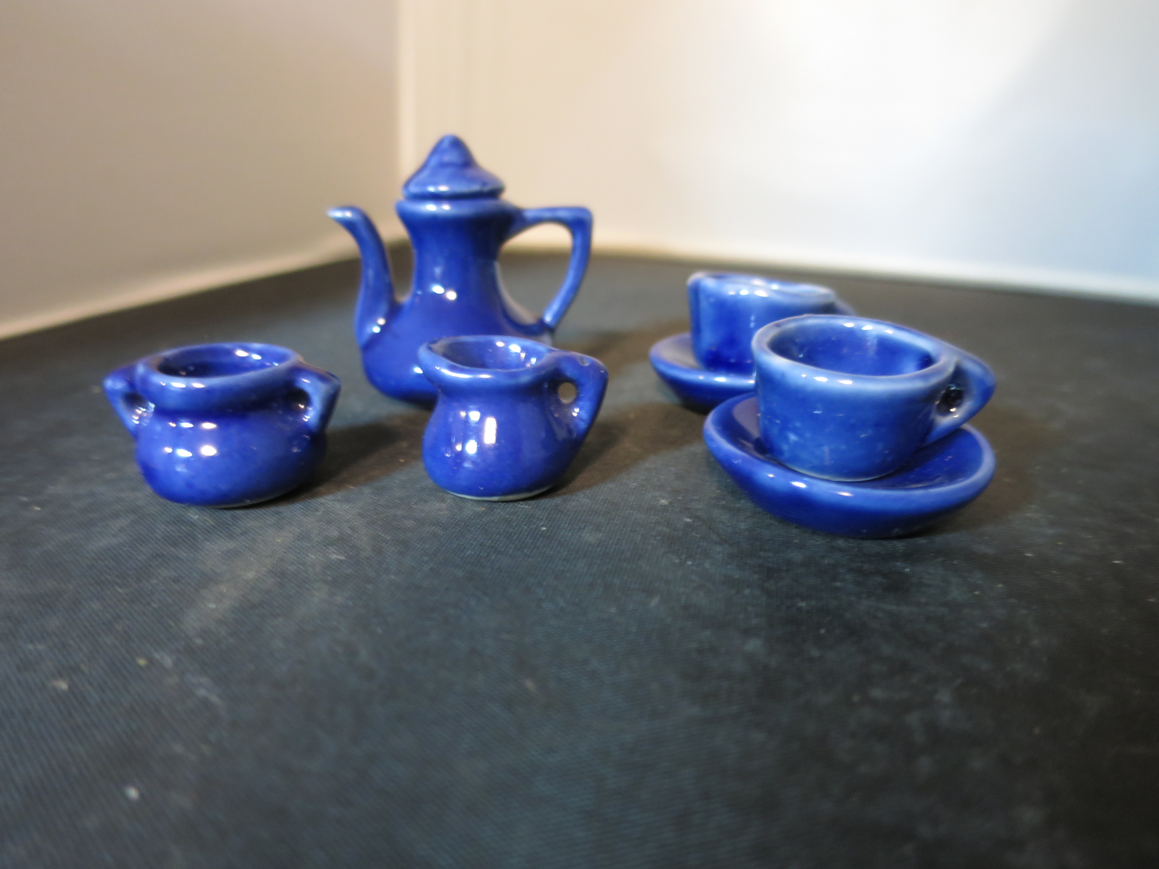 Vintage Miniature Tea Set Cobalt Blue white doll house size