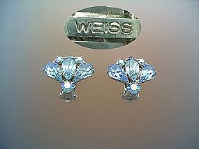 WEISS Clip Earrings blue crystal Vintage