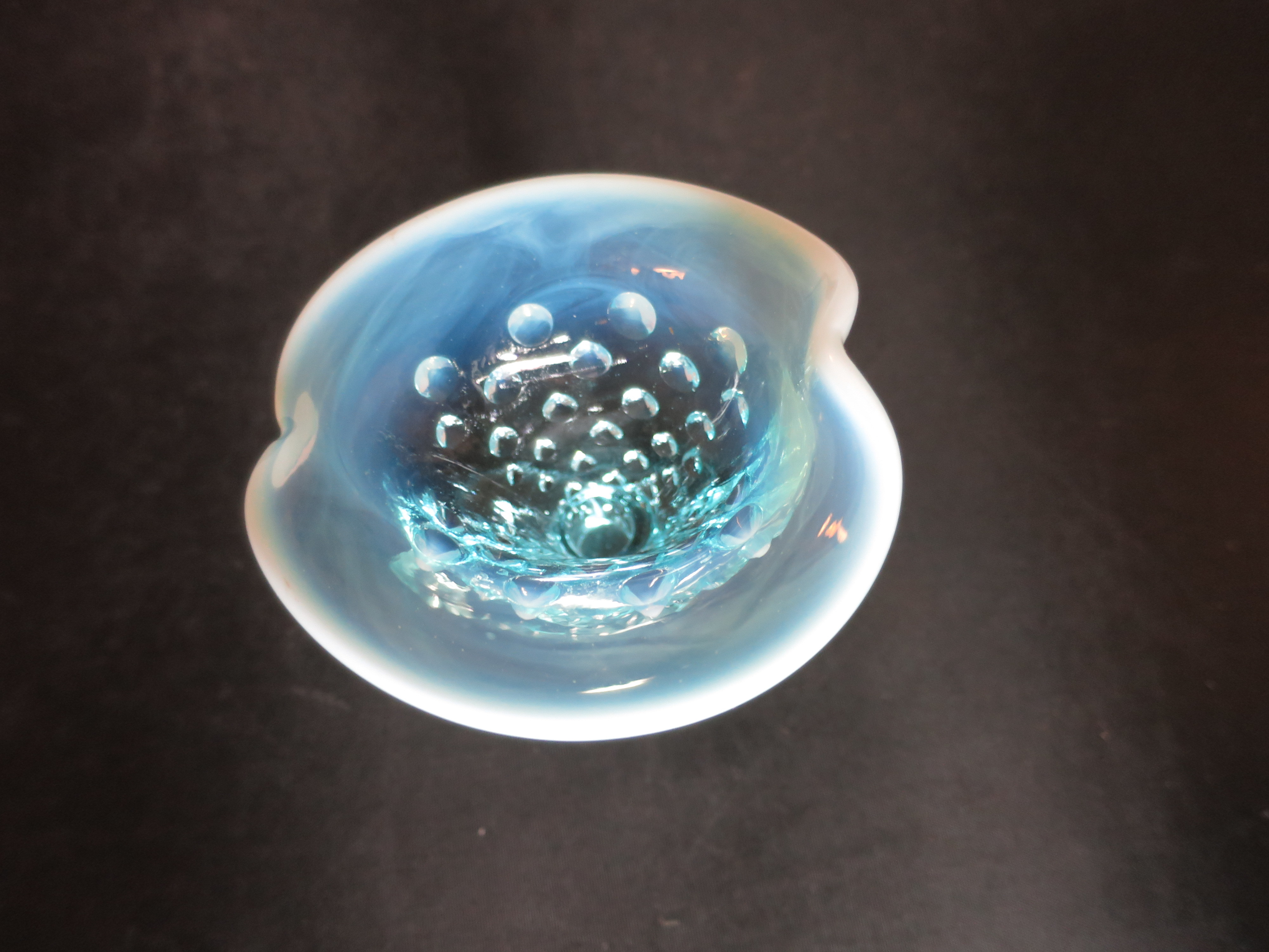 Fenton Blue Opalescent Glass Hobnail Cornucopia Vase