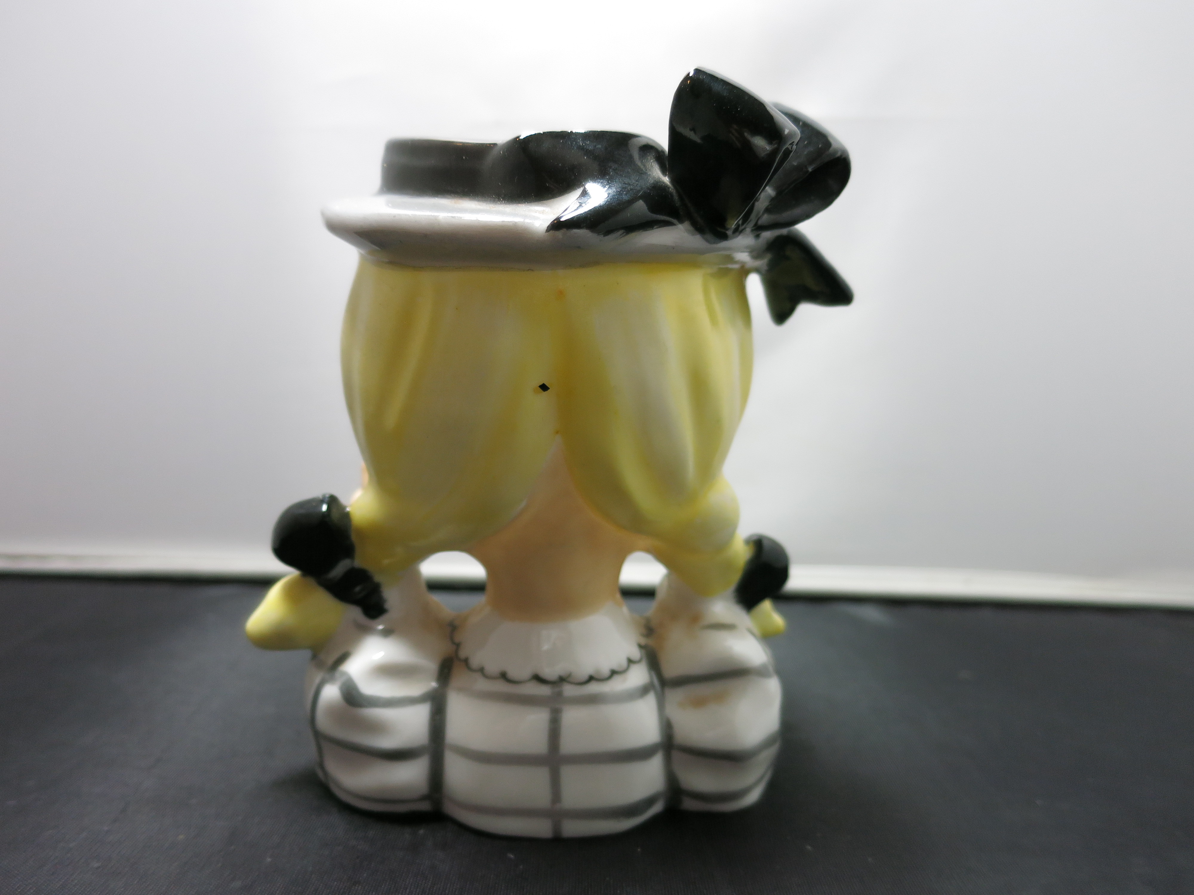 Vintage Napco Head Vase Pigtail Blonde Girl Lady Gray Dress
