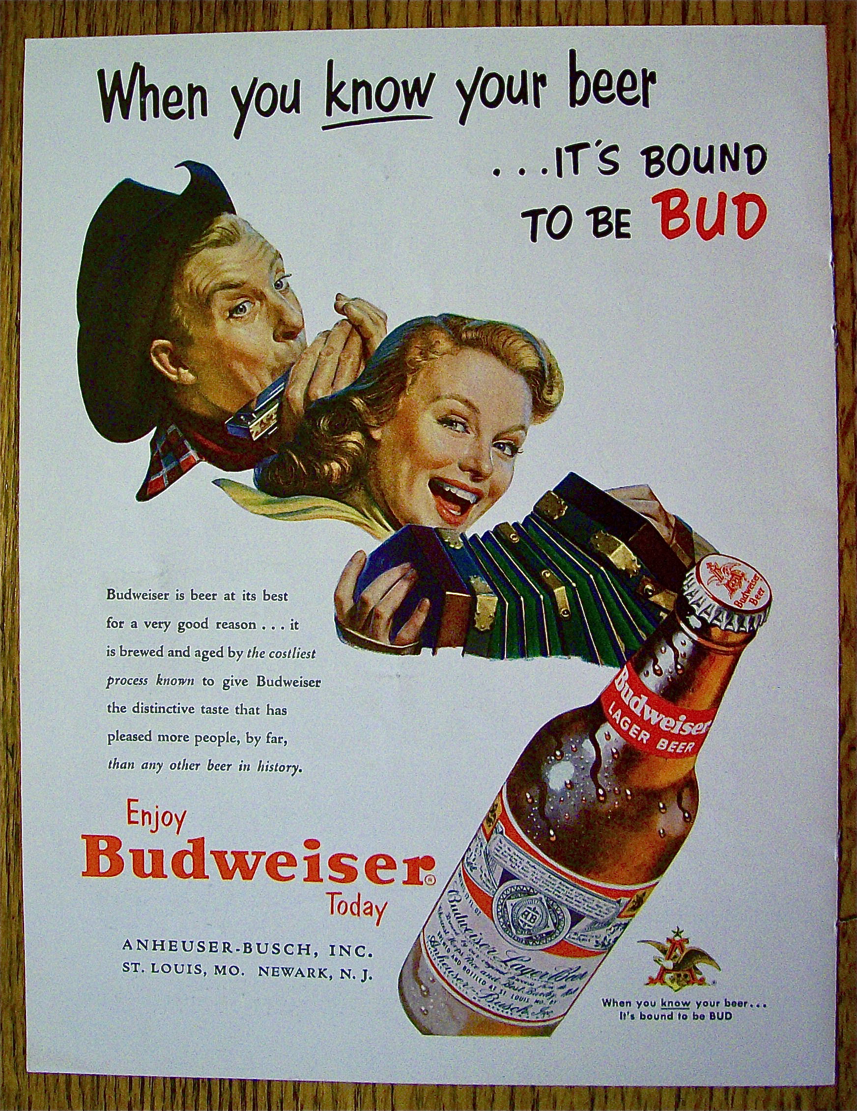 1953 Budweiser Beer with Man & Woman w/Instruments