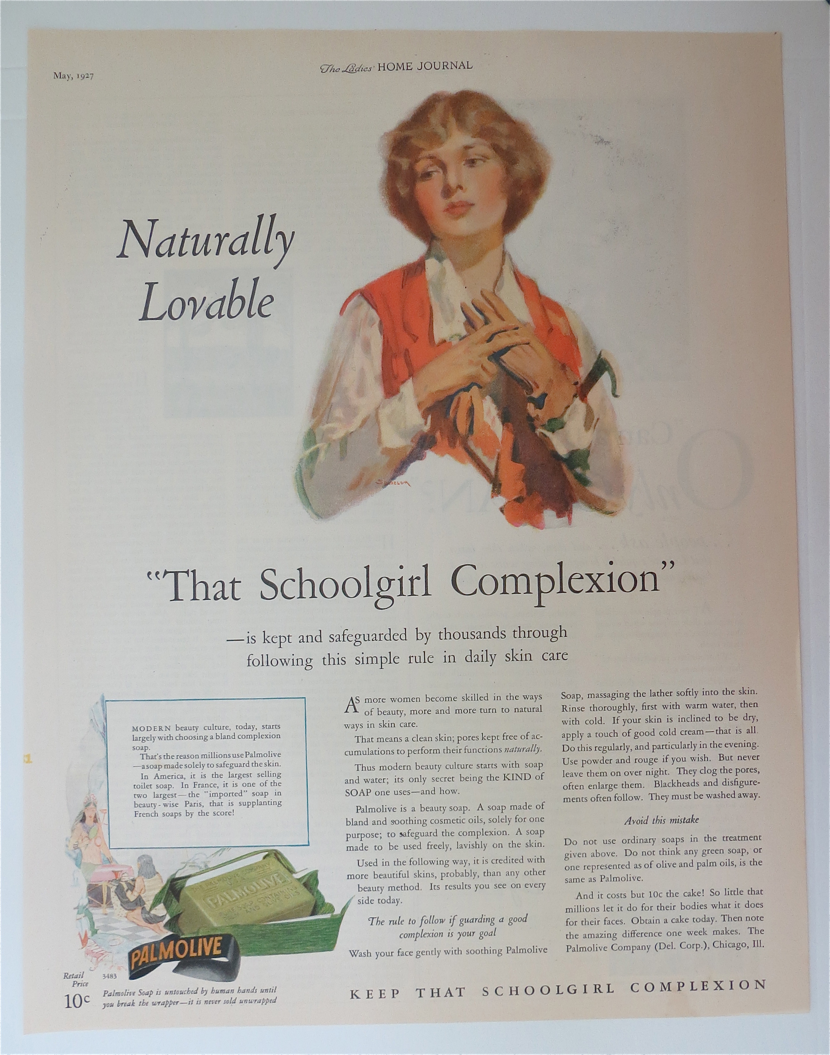 1927 Palmolive Bar Soap with Woman Rubbing Hands