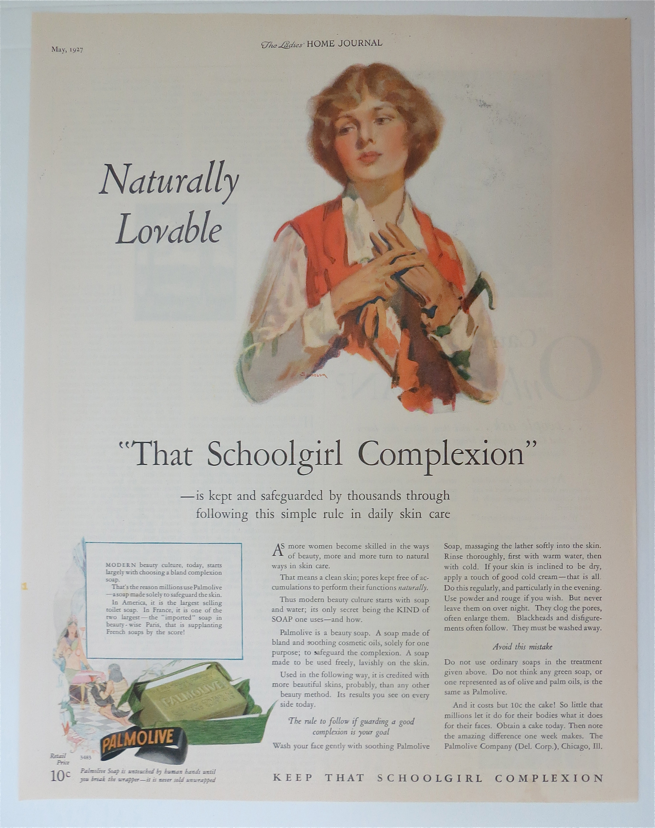 1927 Palmolive Bar Soap with Woman Rubbing Hands