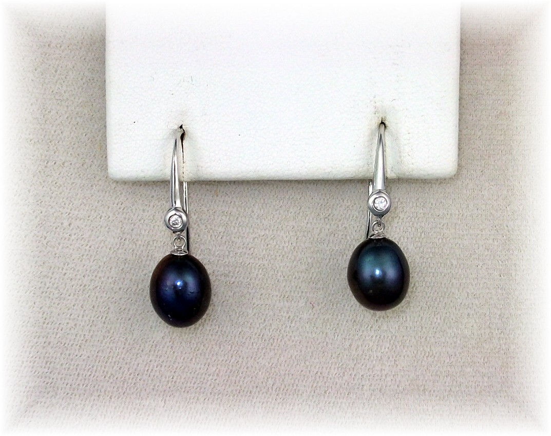 Earrings Black Freshwater Pearls Sterling Silver Loop P