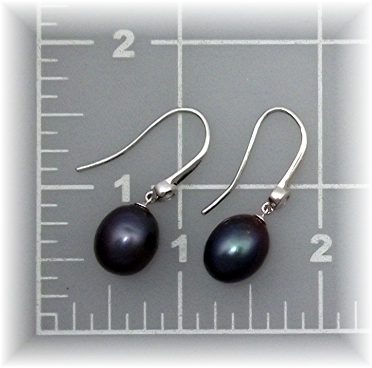 Earrings Black Freshwater Pearls Sterling Silver Loop P