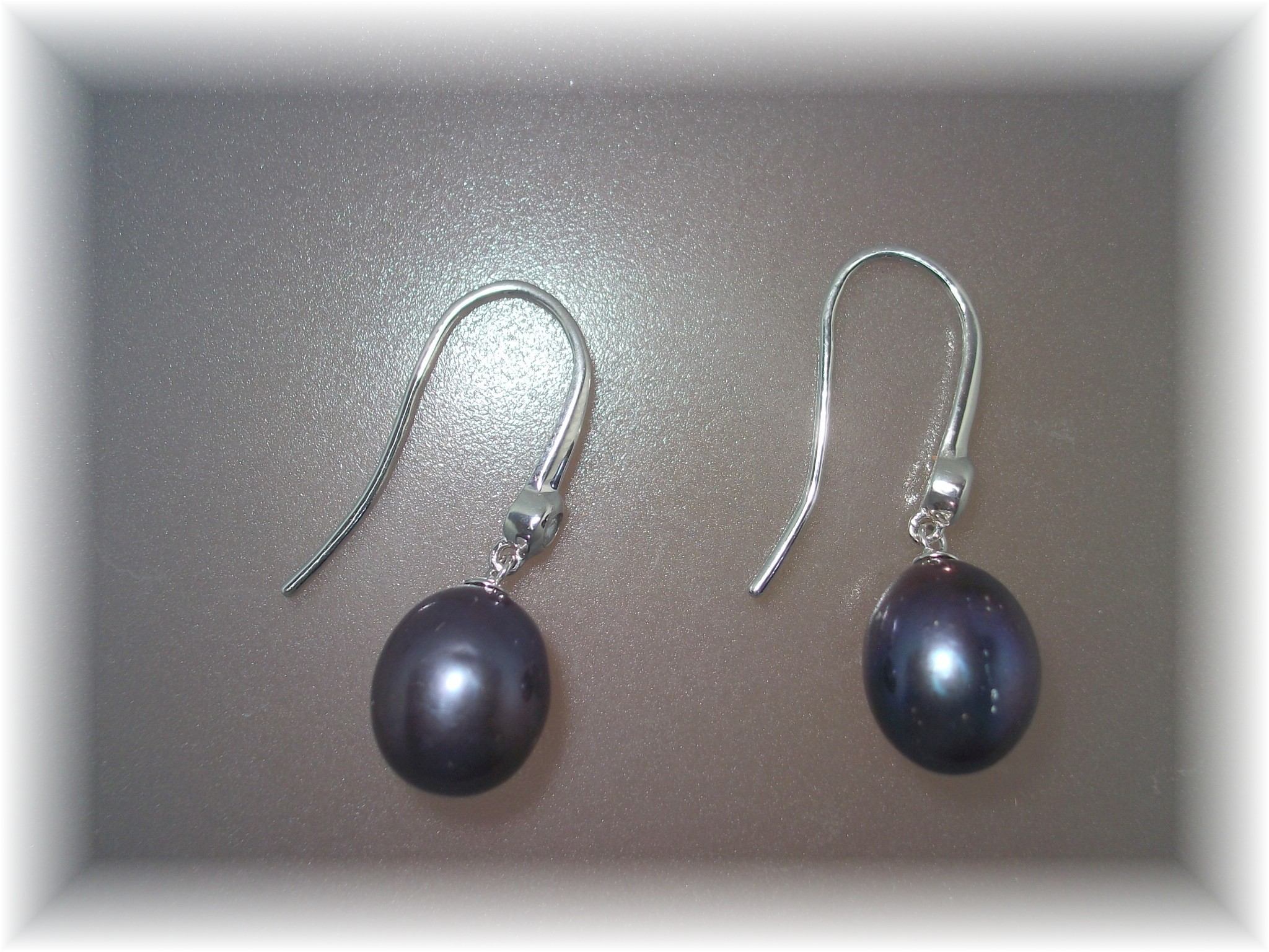 Earrings Black Freshwater Pearls Sterling Silver Loop P