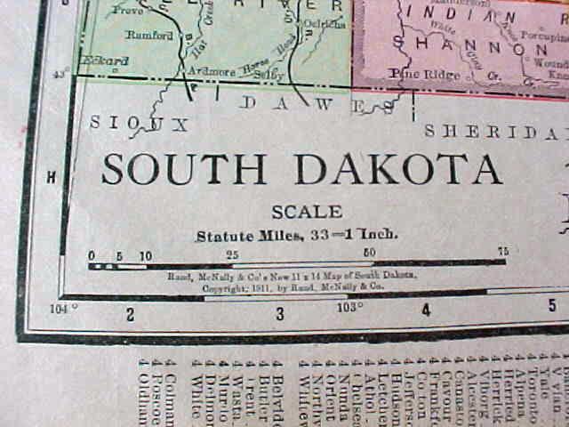 Map North Dakota South Dakota 1912 Antique