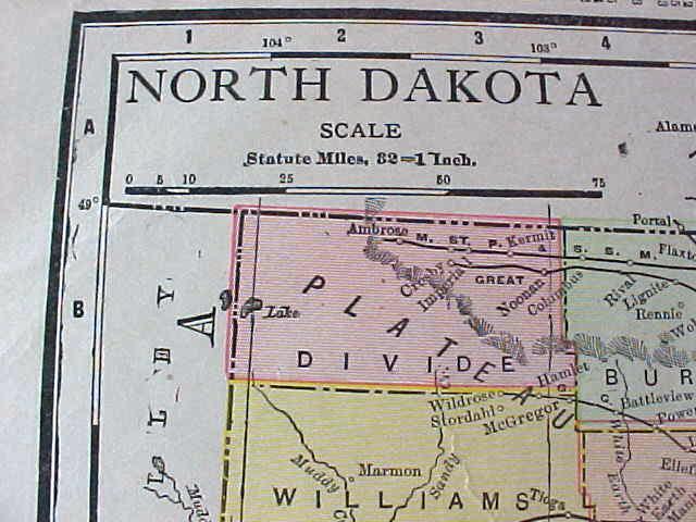 Map North Dakota South Dakota 1912 Antique