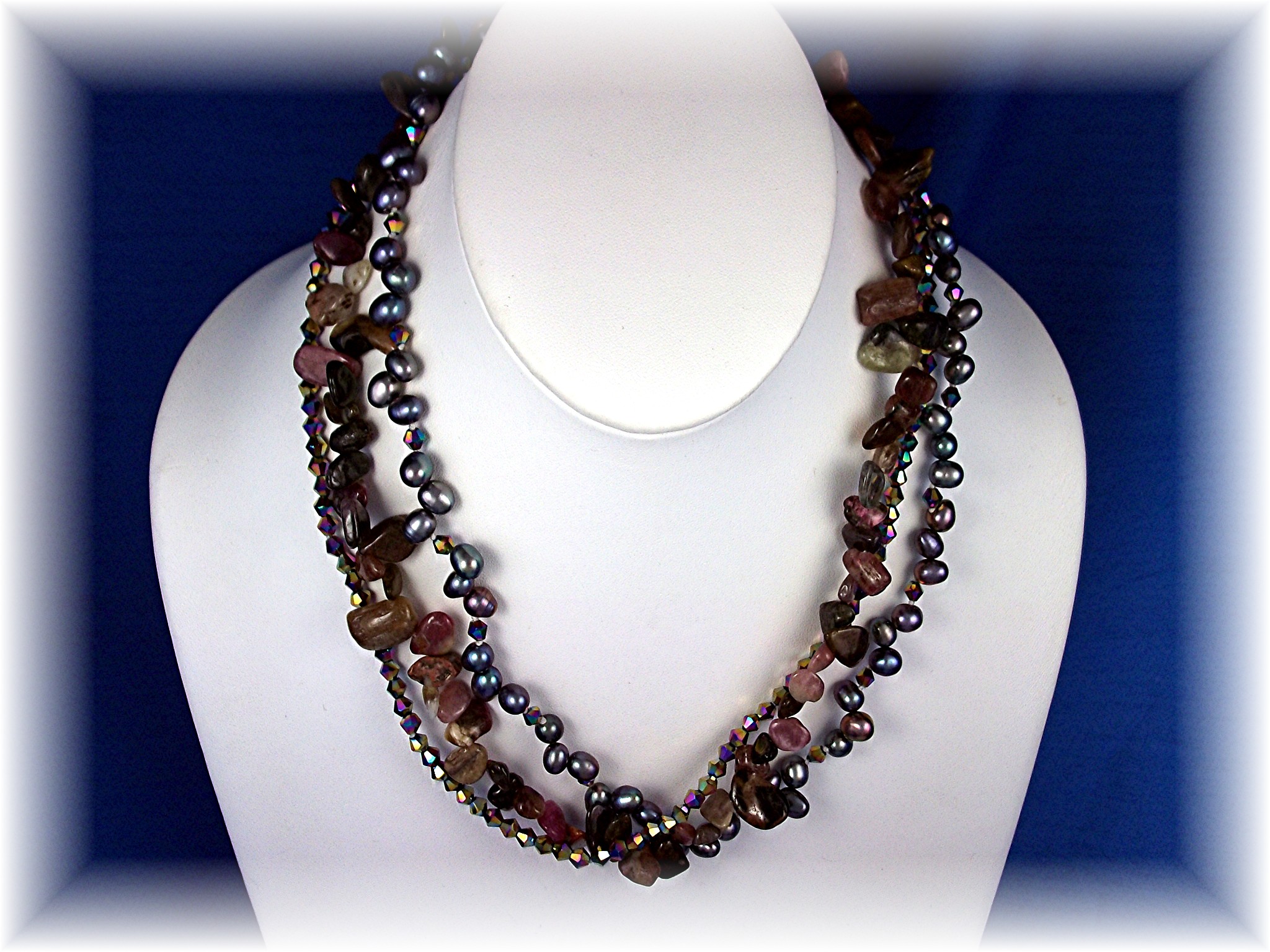 Necklace  Pink Tourmaline Freshwater Pearls Crystal Ste