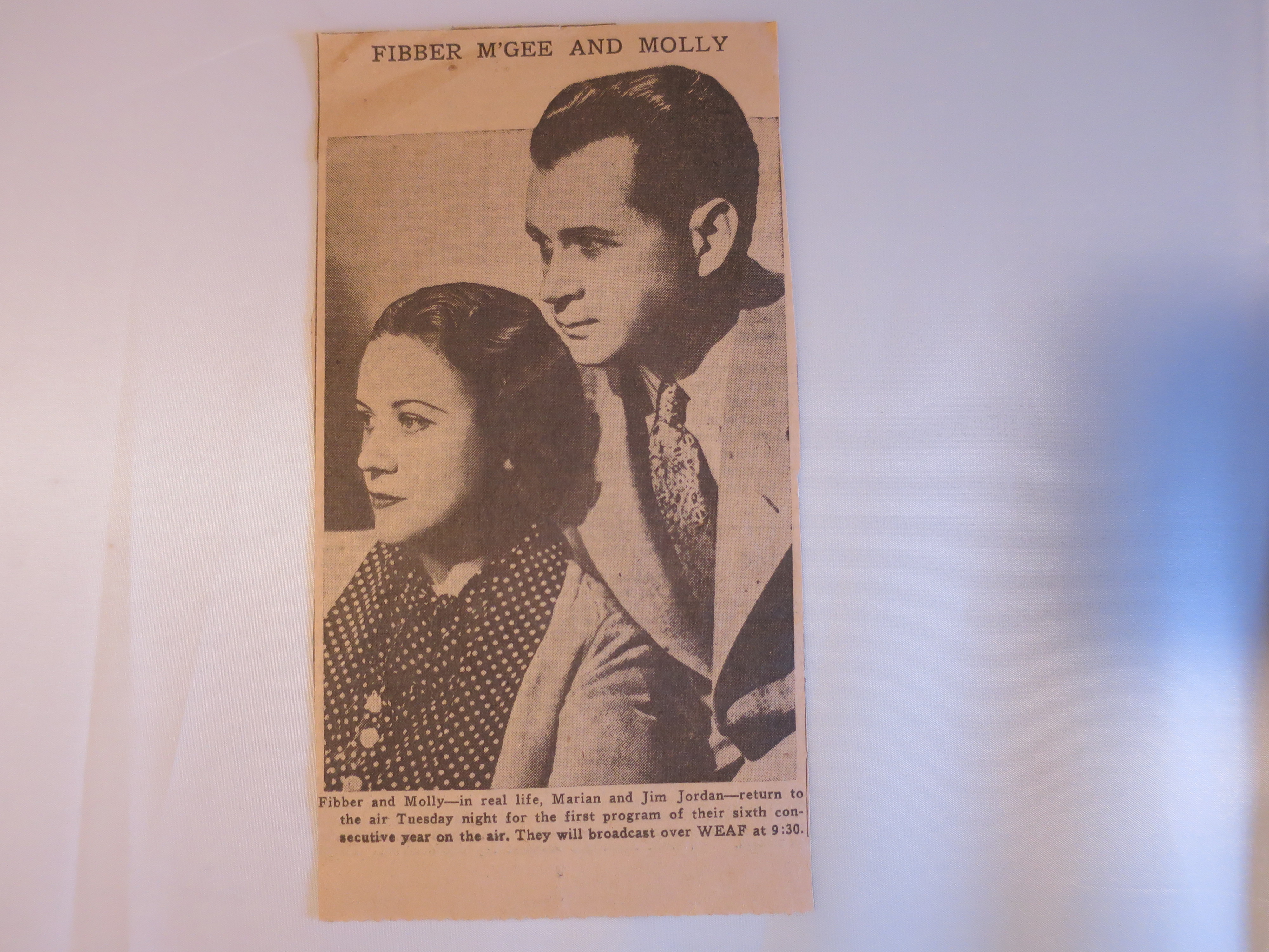 Fibber McGee and Molly newspaper article circa 1941