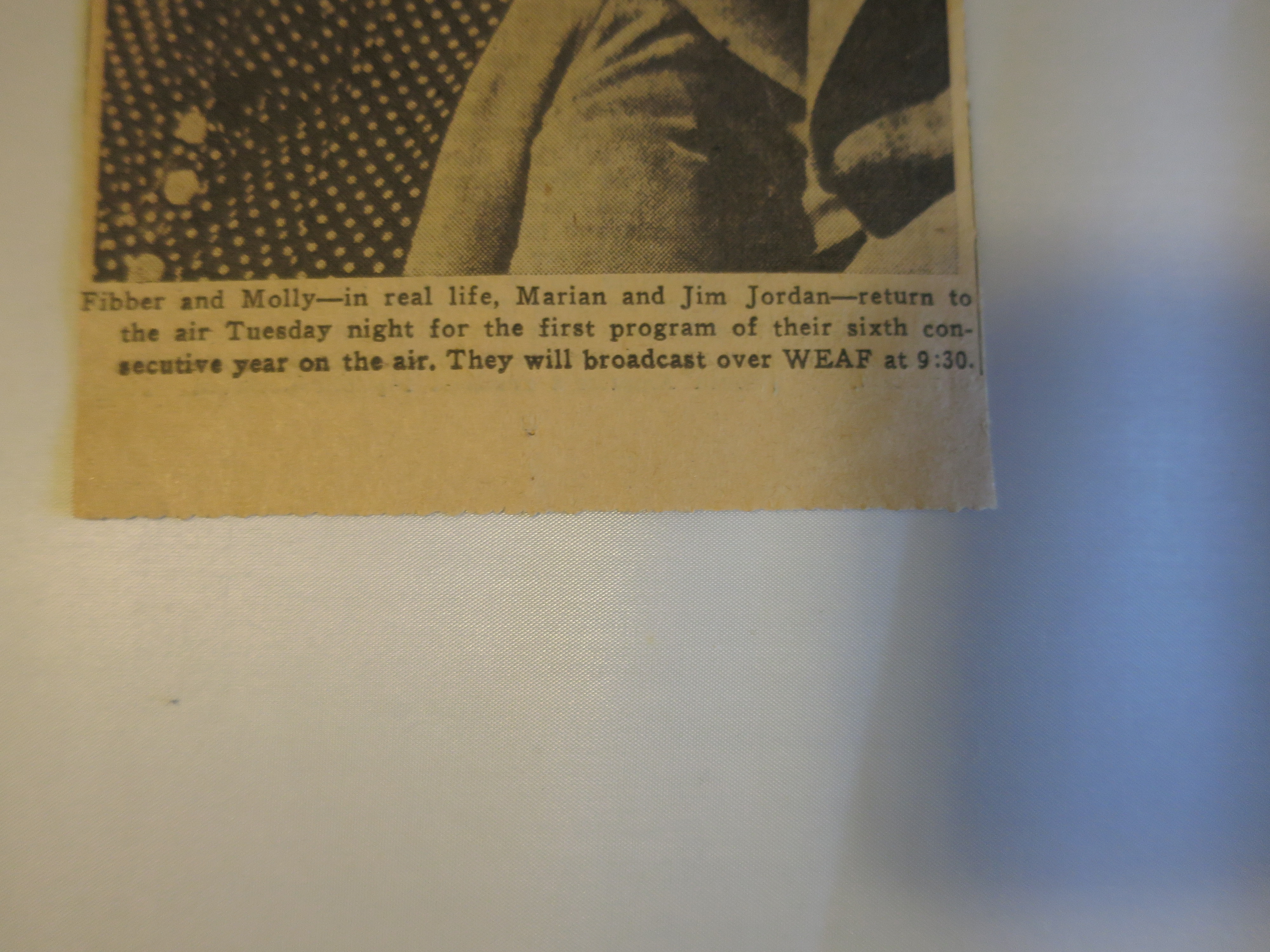 Fibber McGee and Molly newspaper article circa 1941