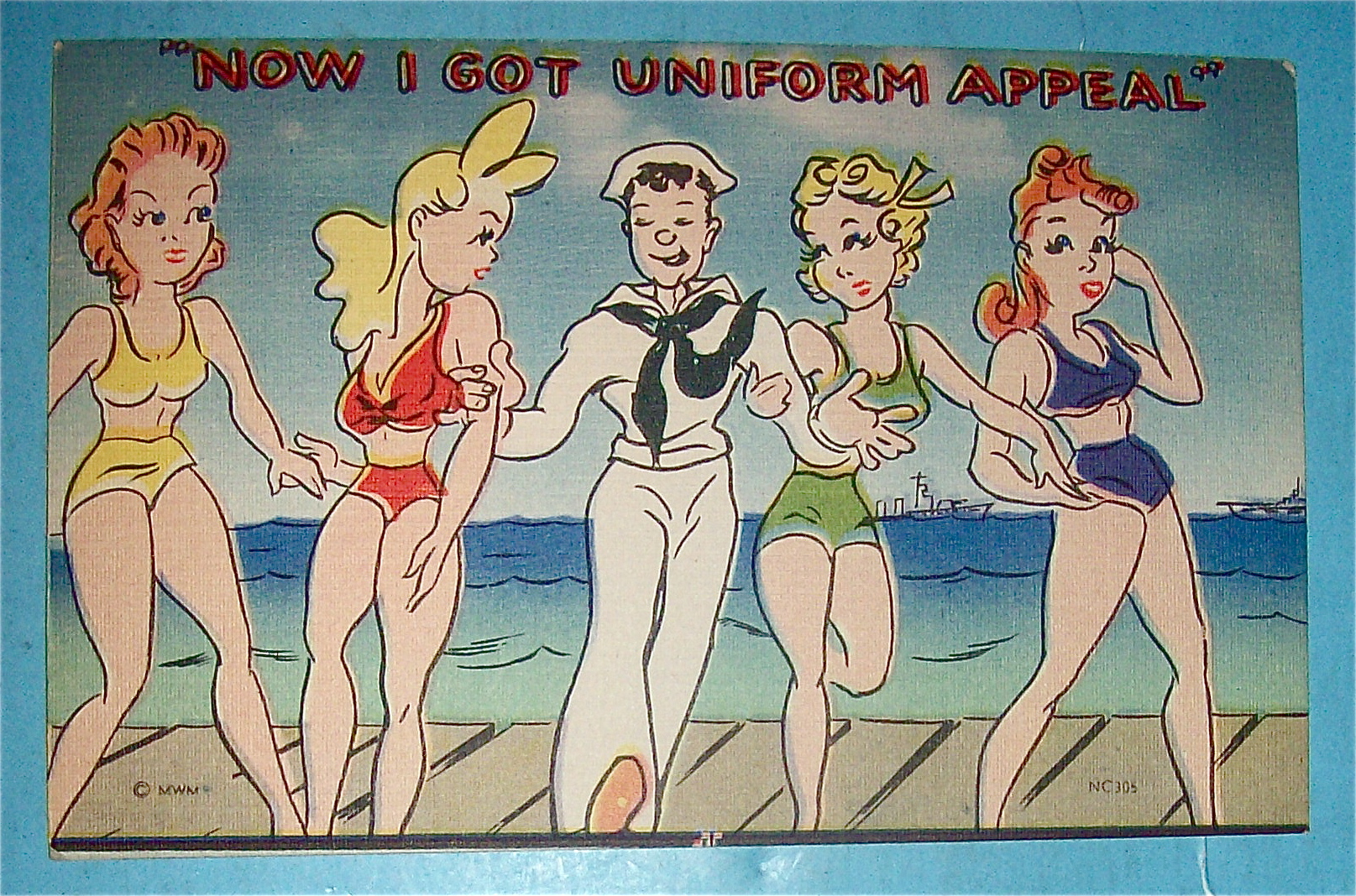 Sailor Walking with Four Women Postcard