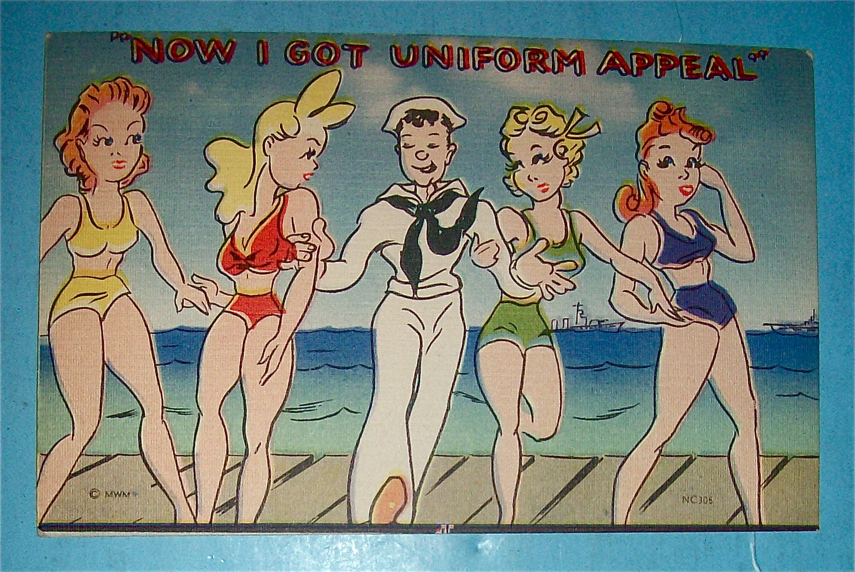 Sailor Walking with Four Women Postcard