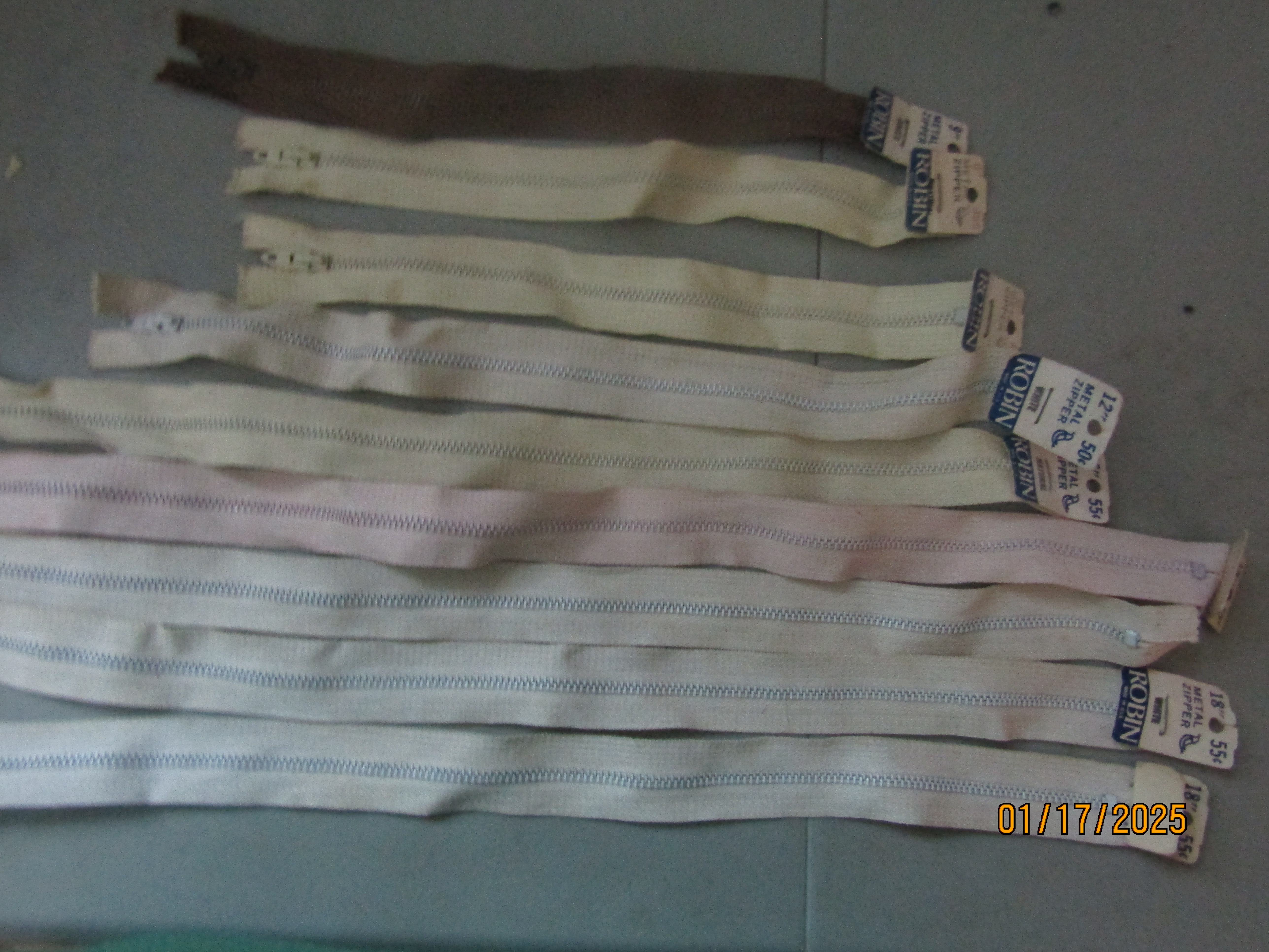 Vintage Robin Metal Various Size and Color Zippers