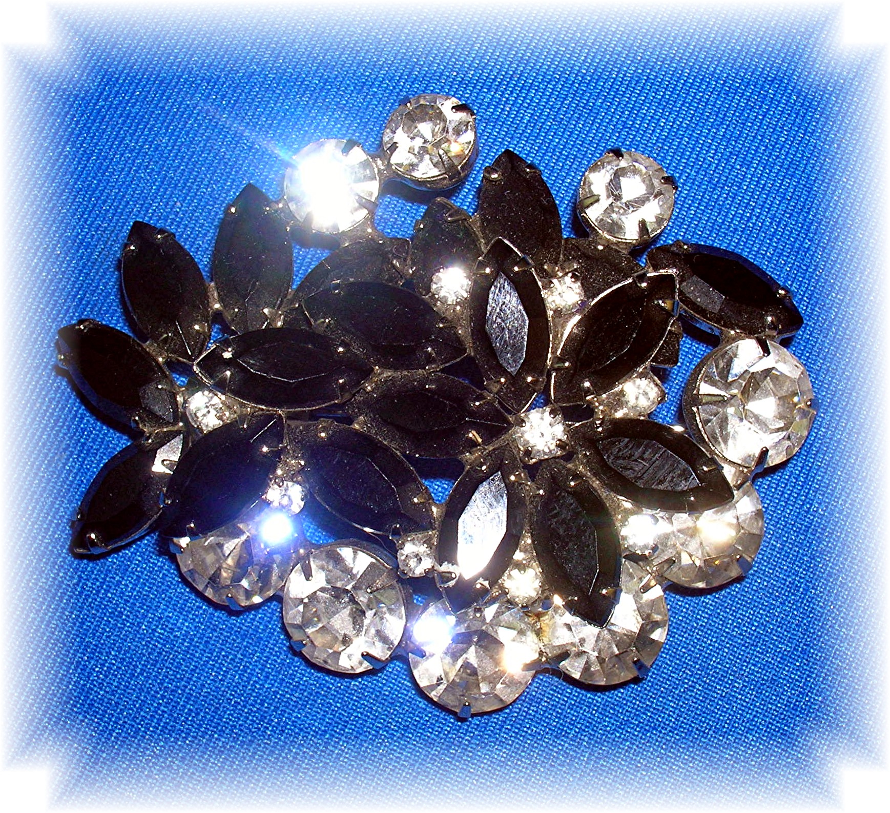 Black and White Crystal Double Flower Brooch