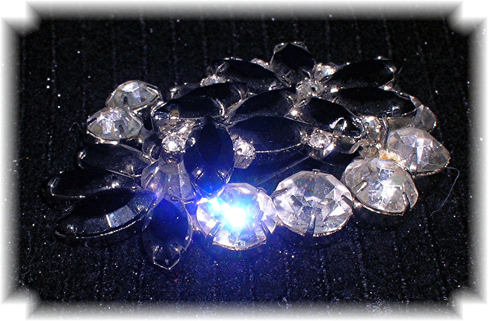 Black and White Crystal Double Flower Brooch