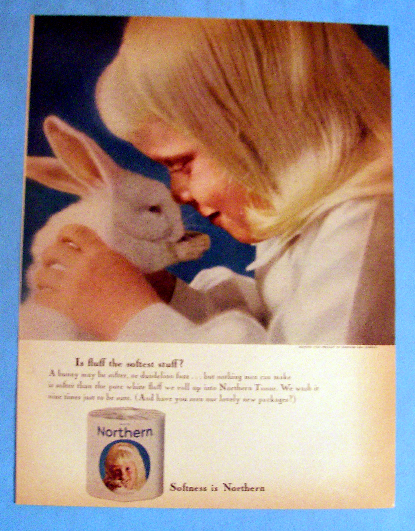 1964 Northern Tissue with Little Girl Cuddling Bunny