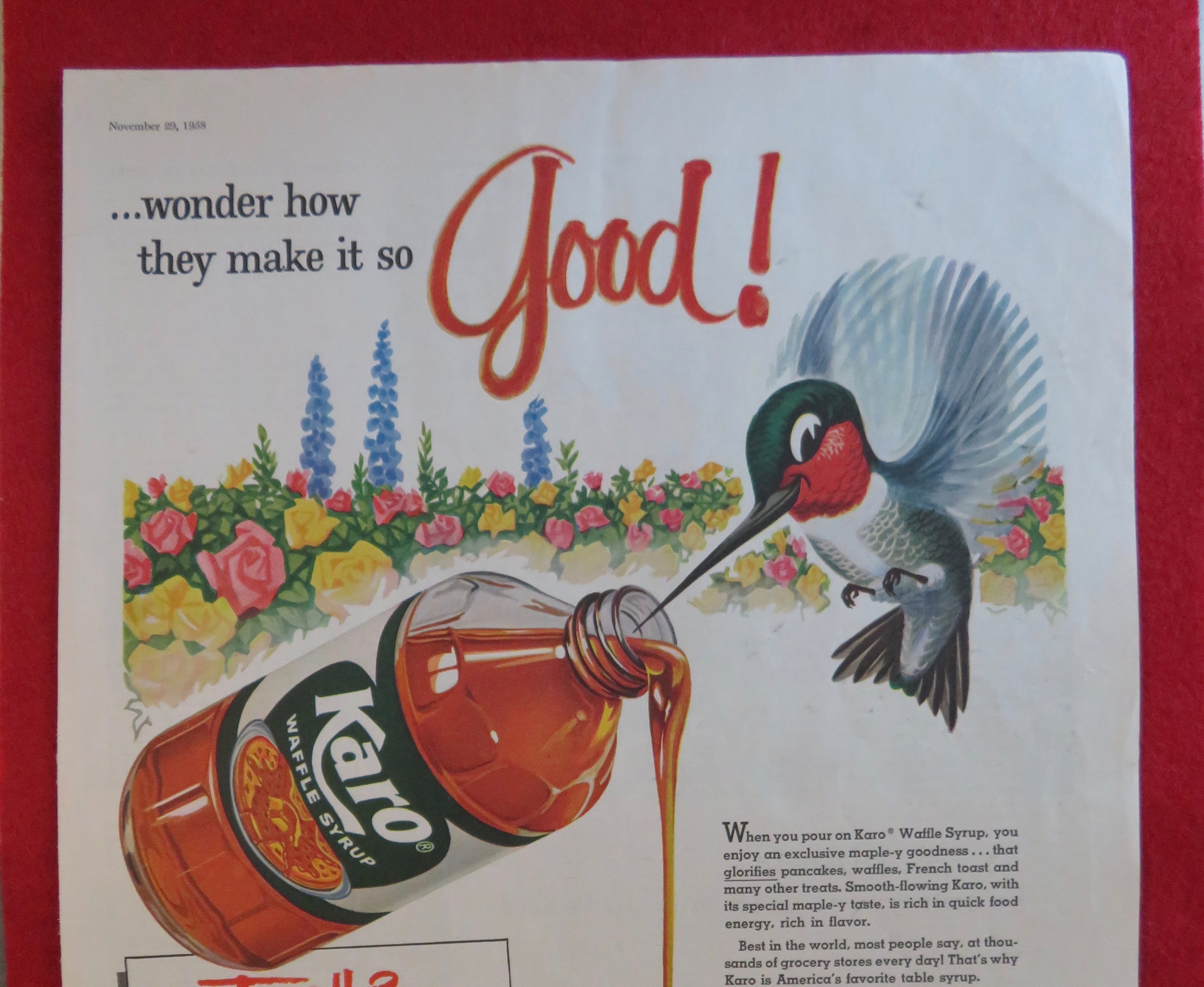 1958 Karo Syrup with Hummingbird's Beak In The Jar