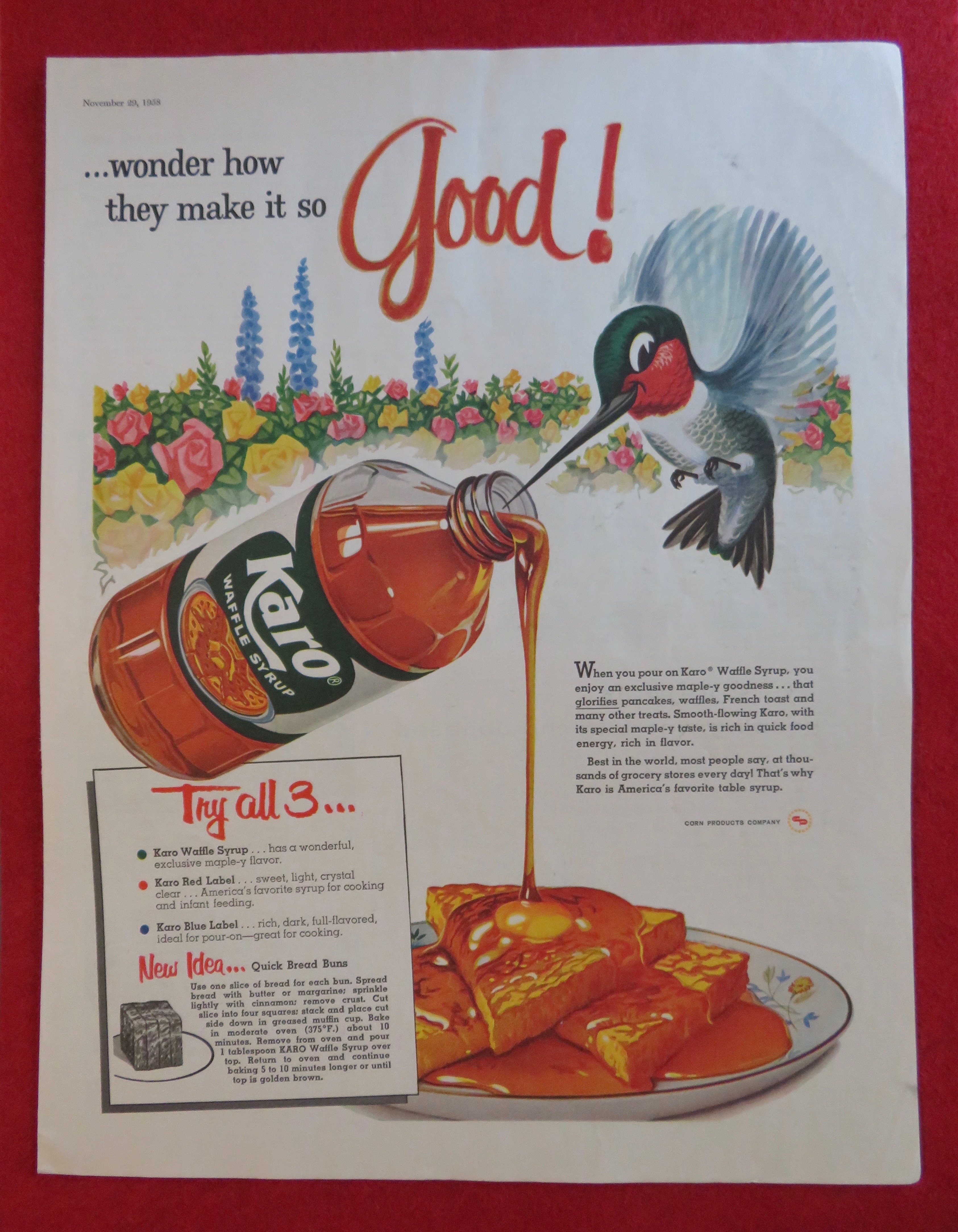 1958 Karo Syrup with Hummingbird's Beak In The Jar