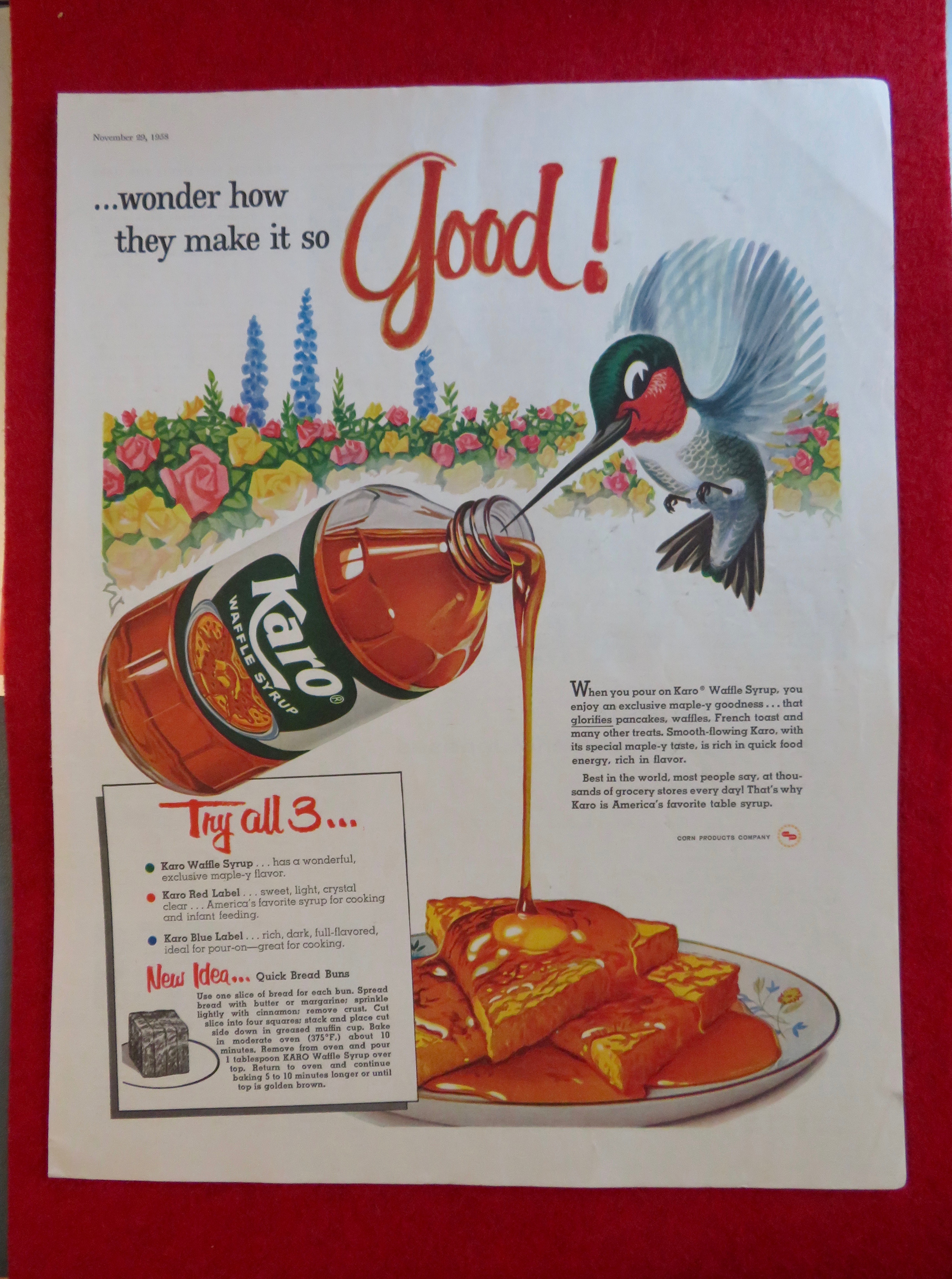 1958 Karo Syrup with Hummingbird's Beak In The Jar