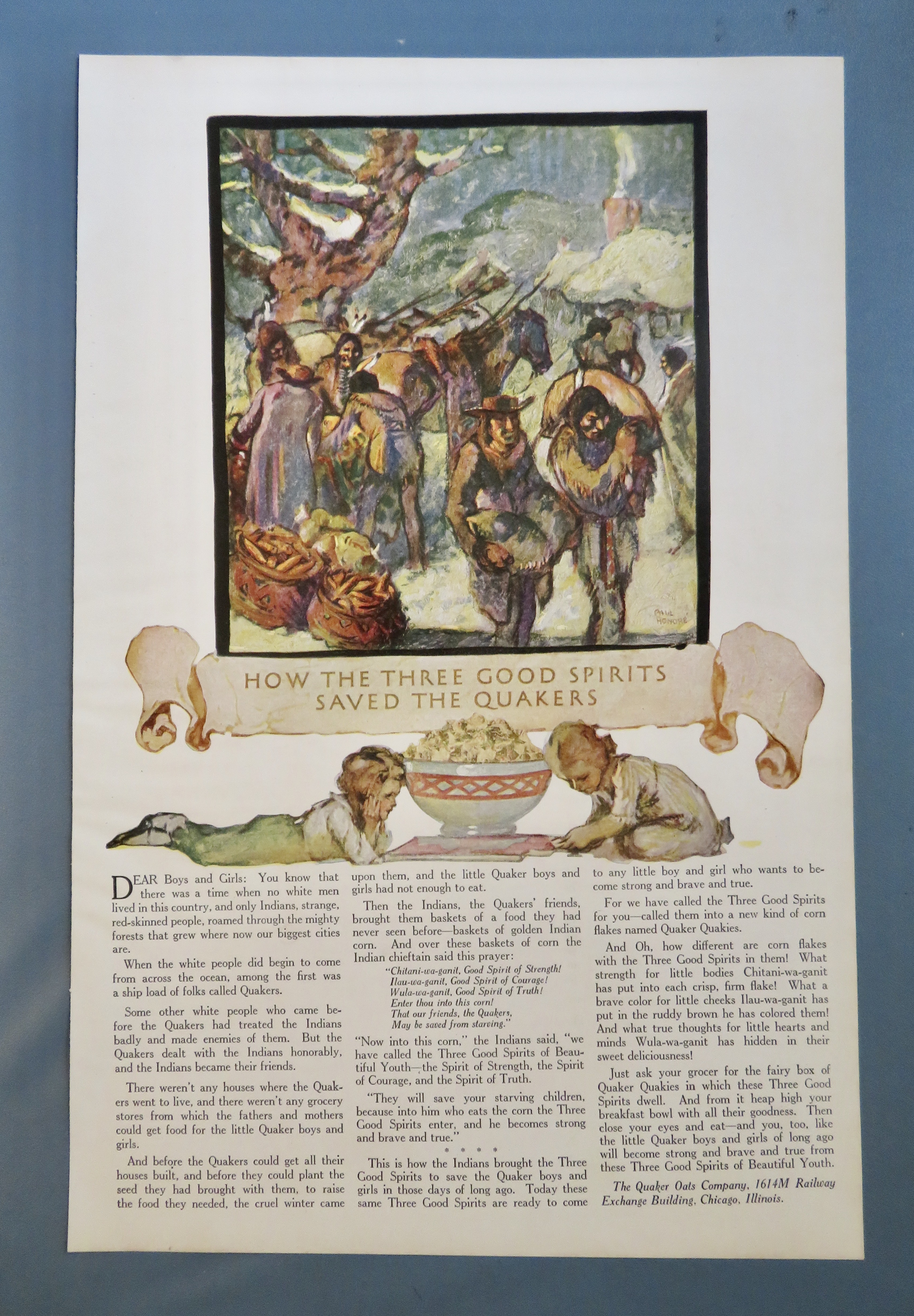 1920 Quaker Quakies with Children By Bowl Of Cereal