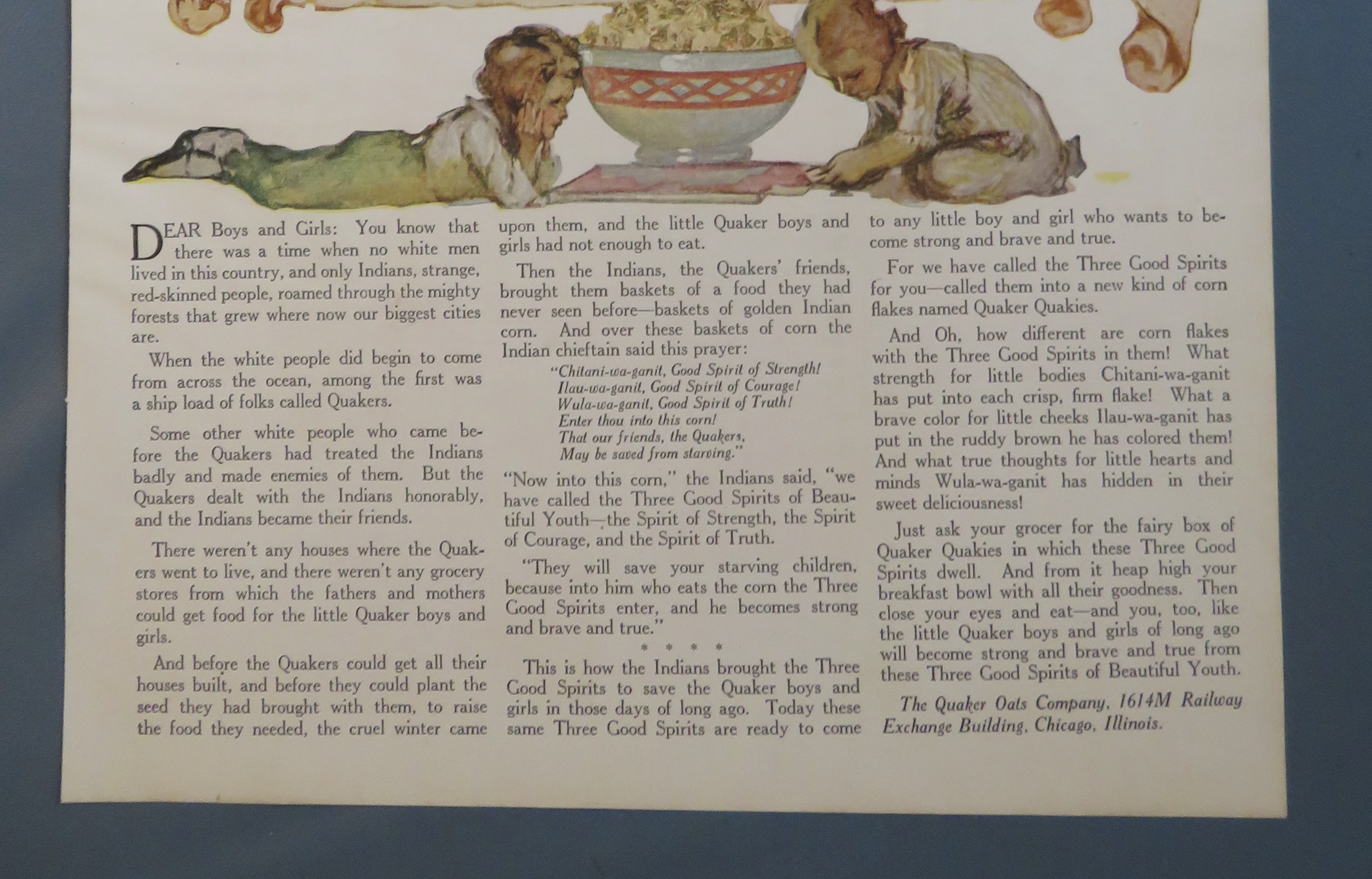 1920 Quaker Quakies with Children By Bowl Of Cereal