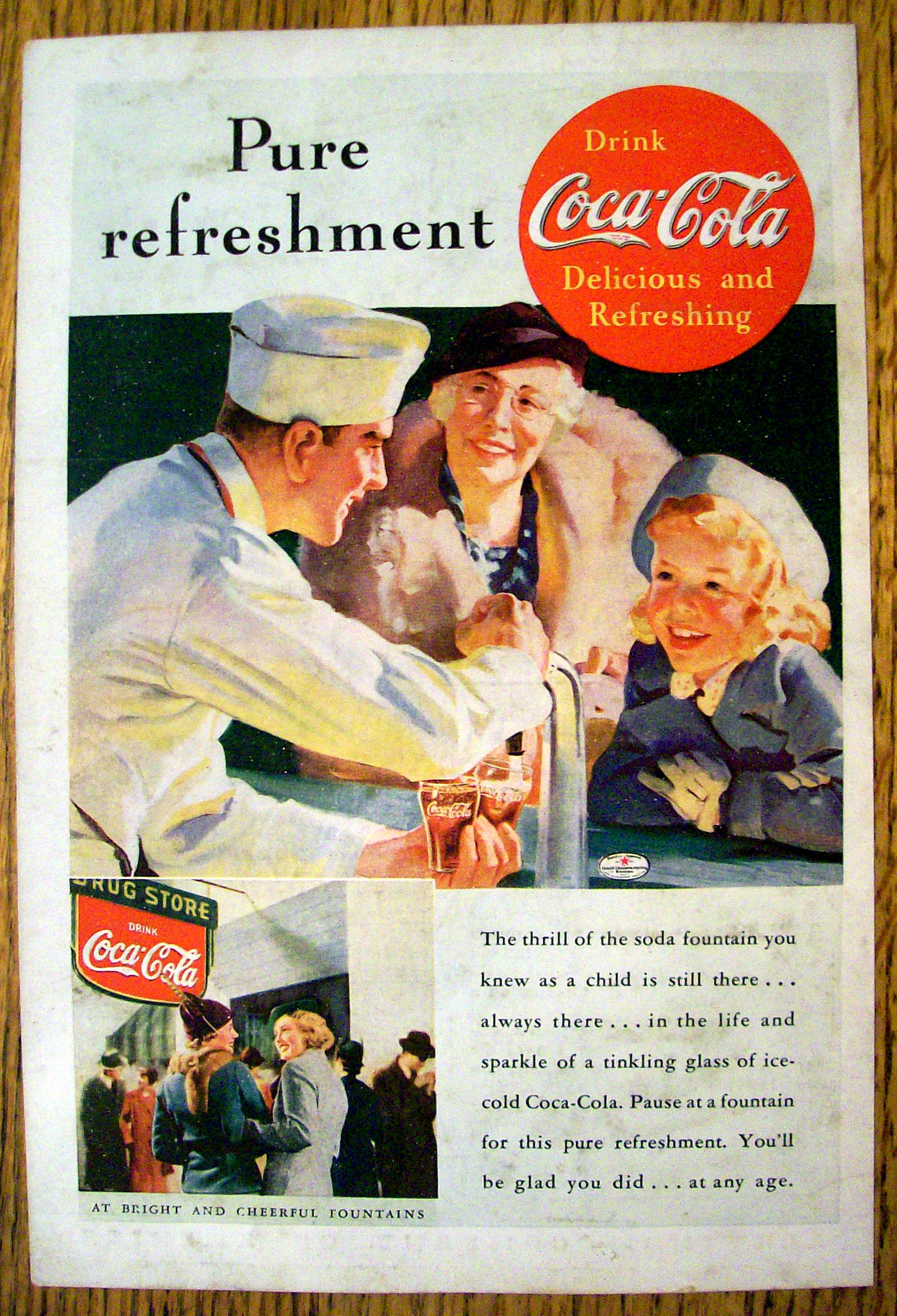 1937 Coca-Cola (Coke) with Soda Boy Filling Glasses