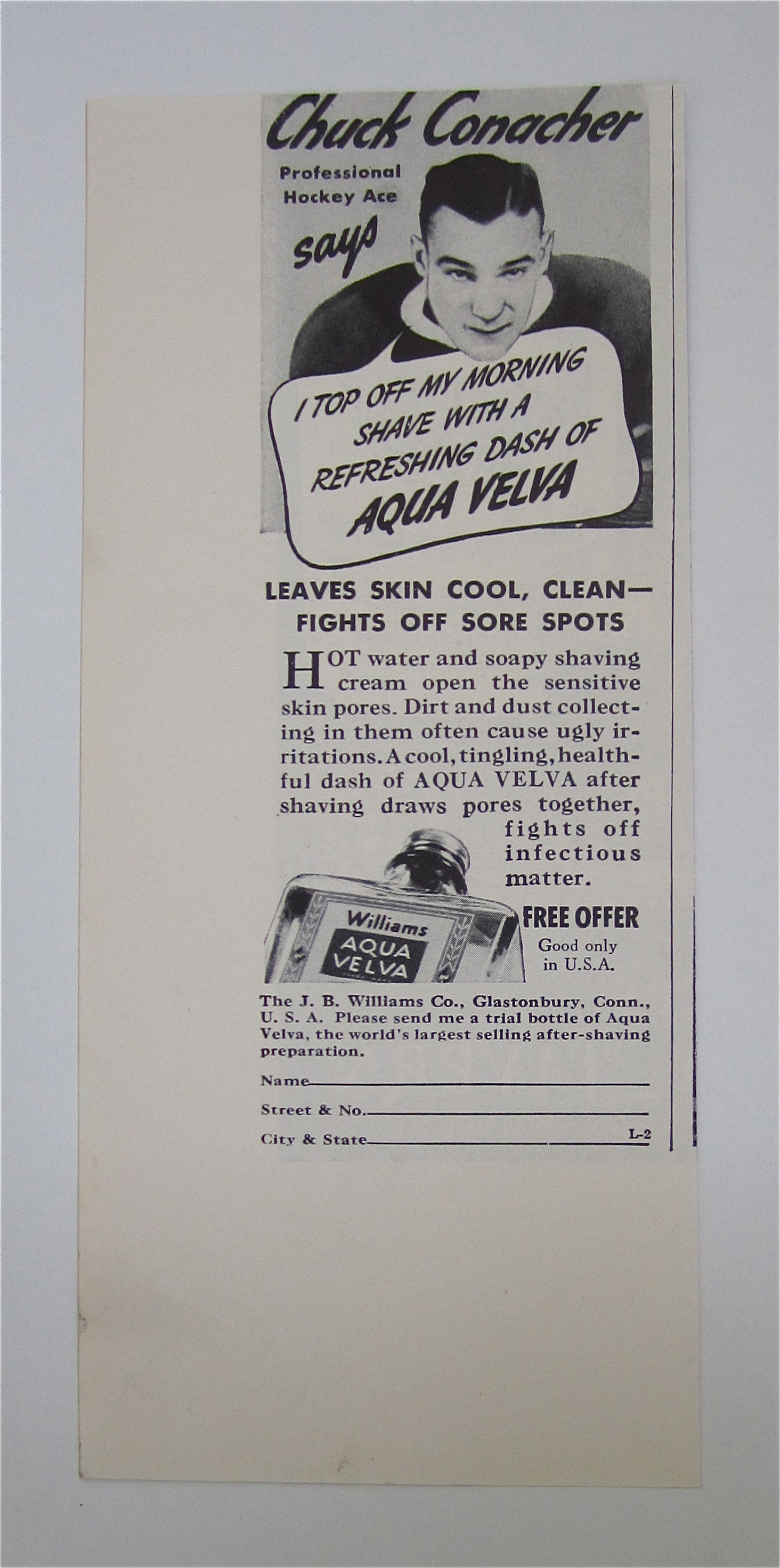 1937 Williams Aqua Velva Aftershave w/Chuck Conacher
