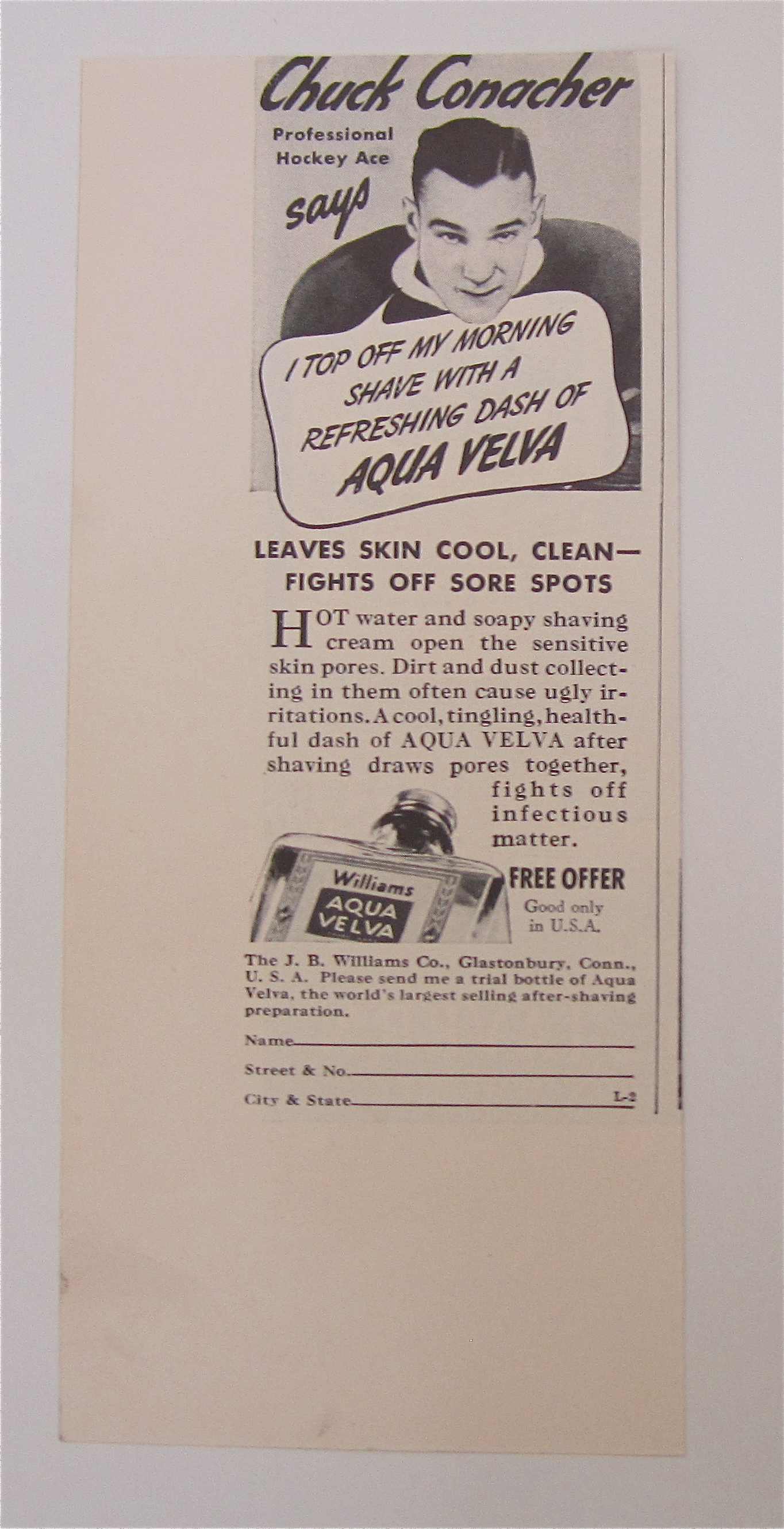 1937 Williams Aqua Velva Aftershave w/Chuck Conacher