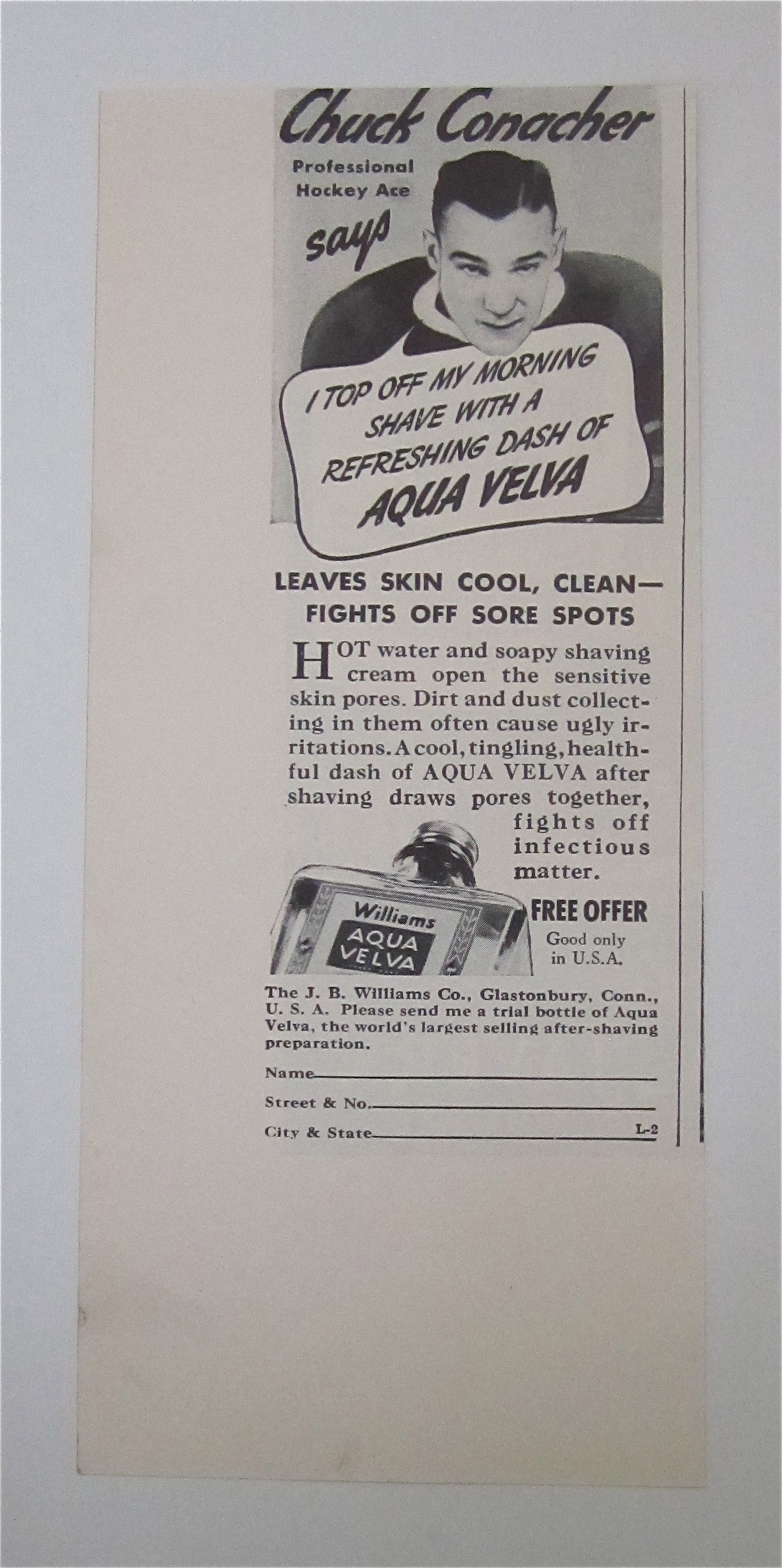 1937 Williams Aqua Velva Aftershave w/Chuck Conacher
