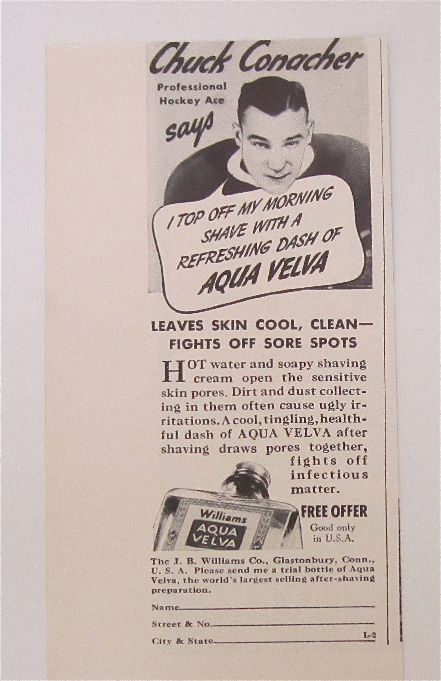 1937 Williams Aqua Velva Aftershave w/Chuck Conacher