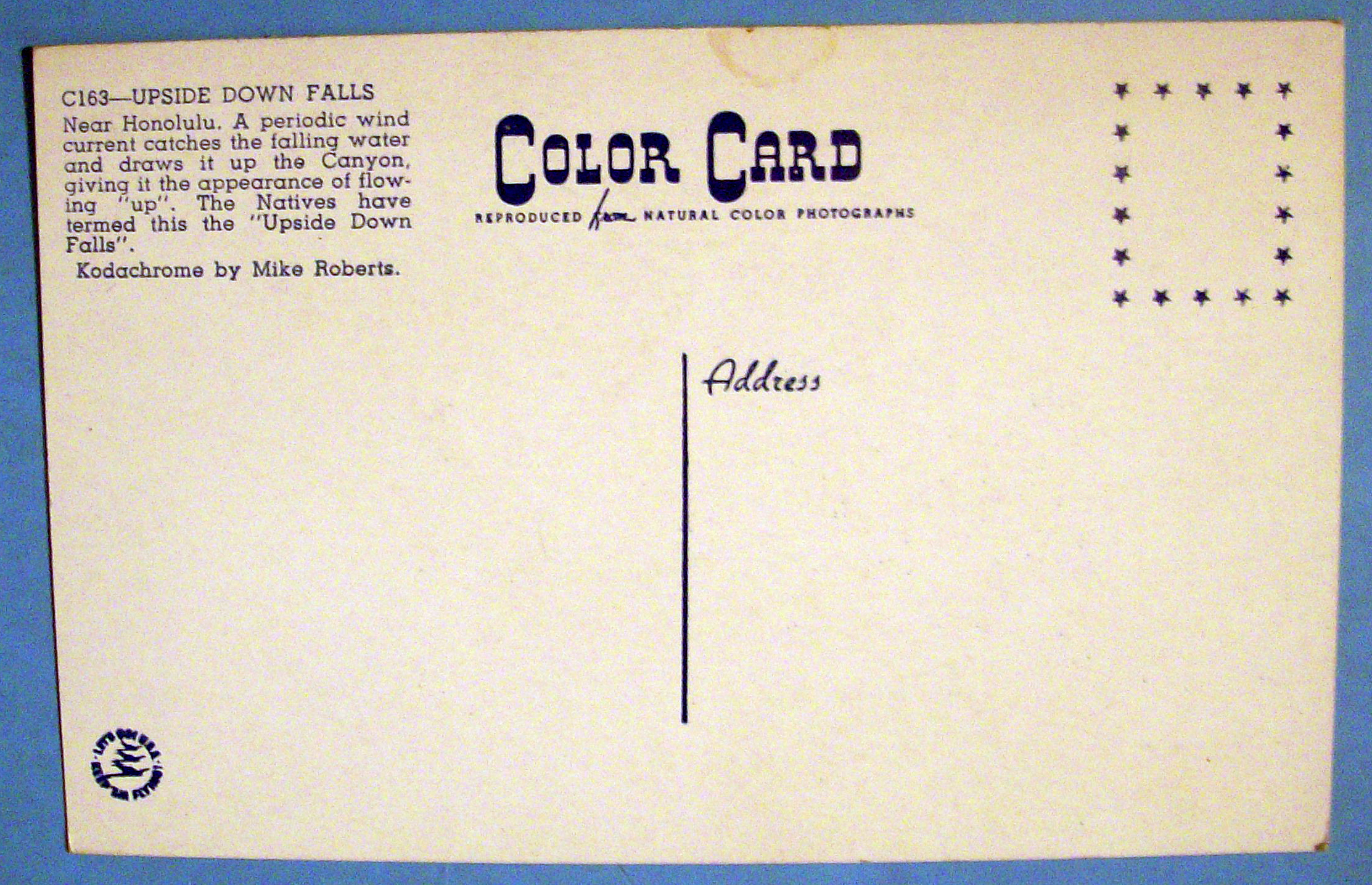 Upside Down Falls Postcard