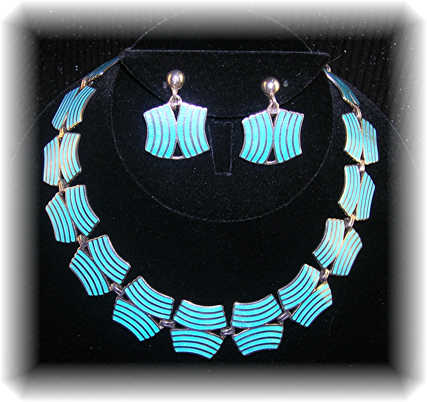 Necklace Sterling Silver Blue Enamel Earrings Mexico