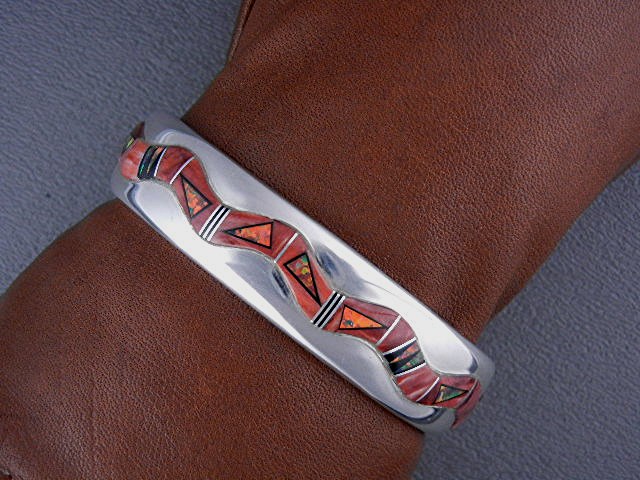 Calvin Begay Red Opal Sterling Silver Spiny Oyster Cuff