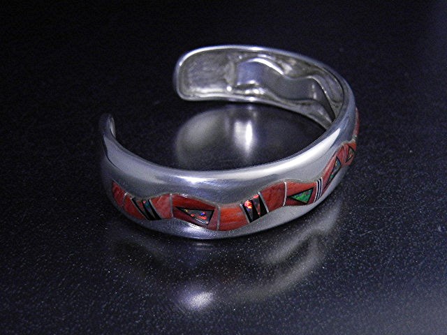 Calvin Begay Red Opal Sterling Silver Spiny Oyster Cuff