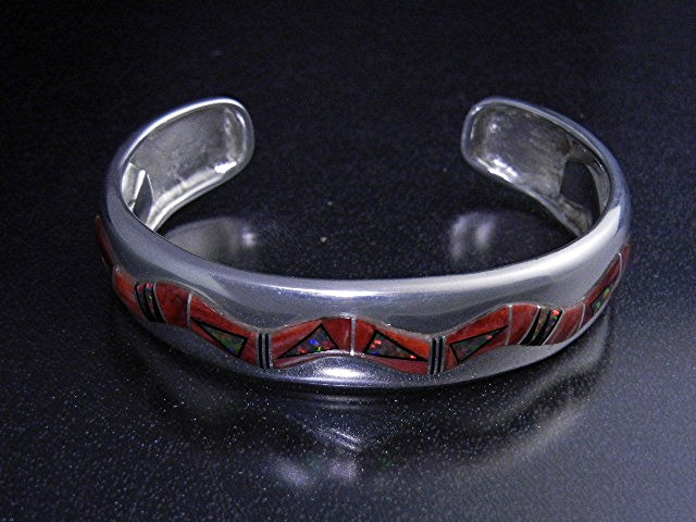 Calvin Begay Red Opal Sterling Silver Spiny Oyster Cuff