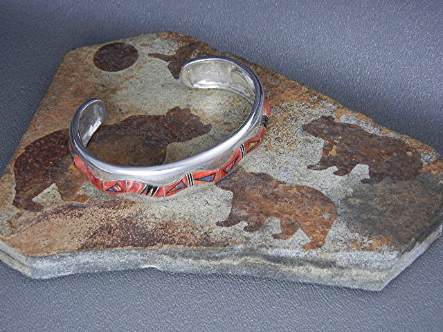 Calvin Begay Red Opal Sterling Silver Spiny Oyster Cuff