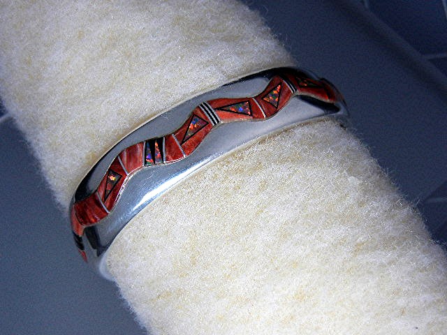Calvin Begay Red Opal Sterling Silver Spiny Oyster Cuff