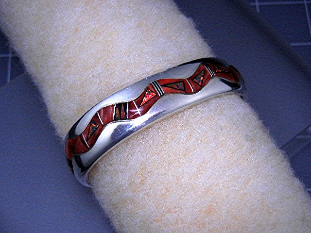 Calvin Begay Red Opal Sterling Silver Spiny Oyster Cuff