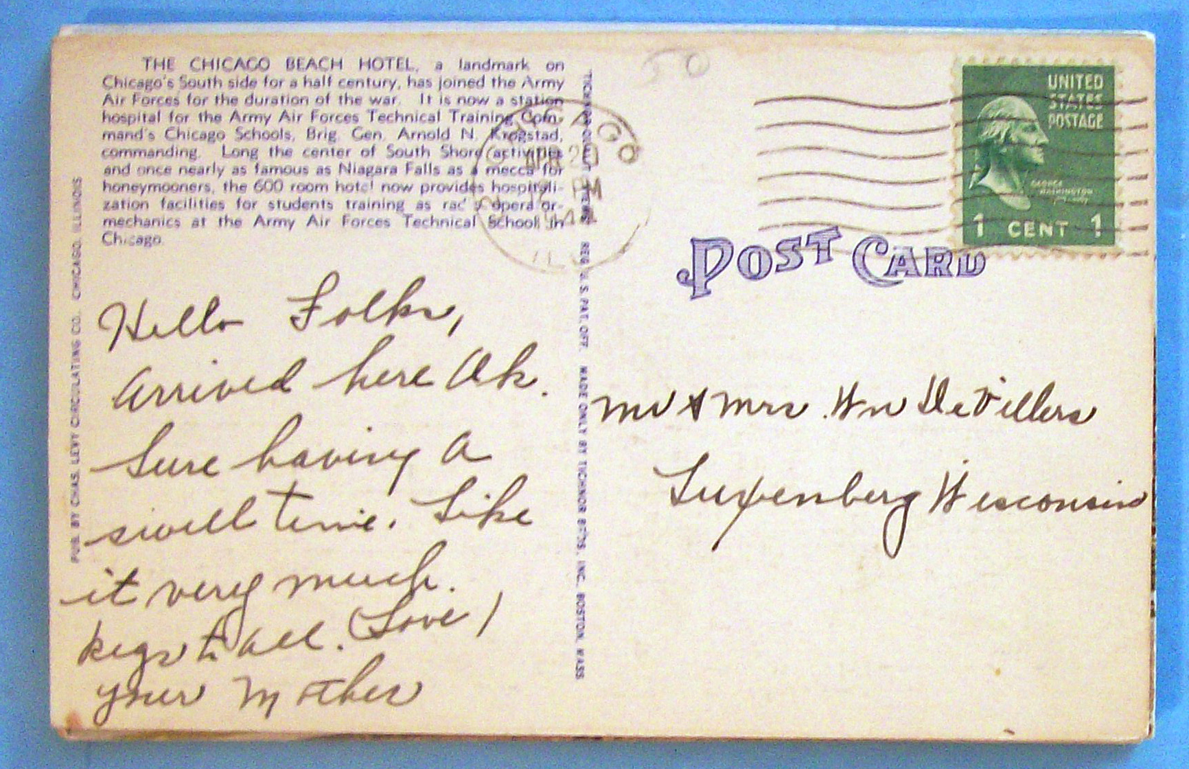 Chicago Beach Hotel Postcard (Chicago Hotel)