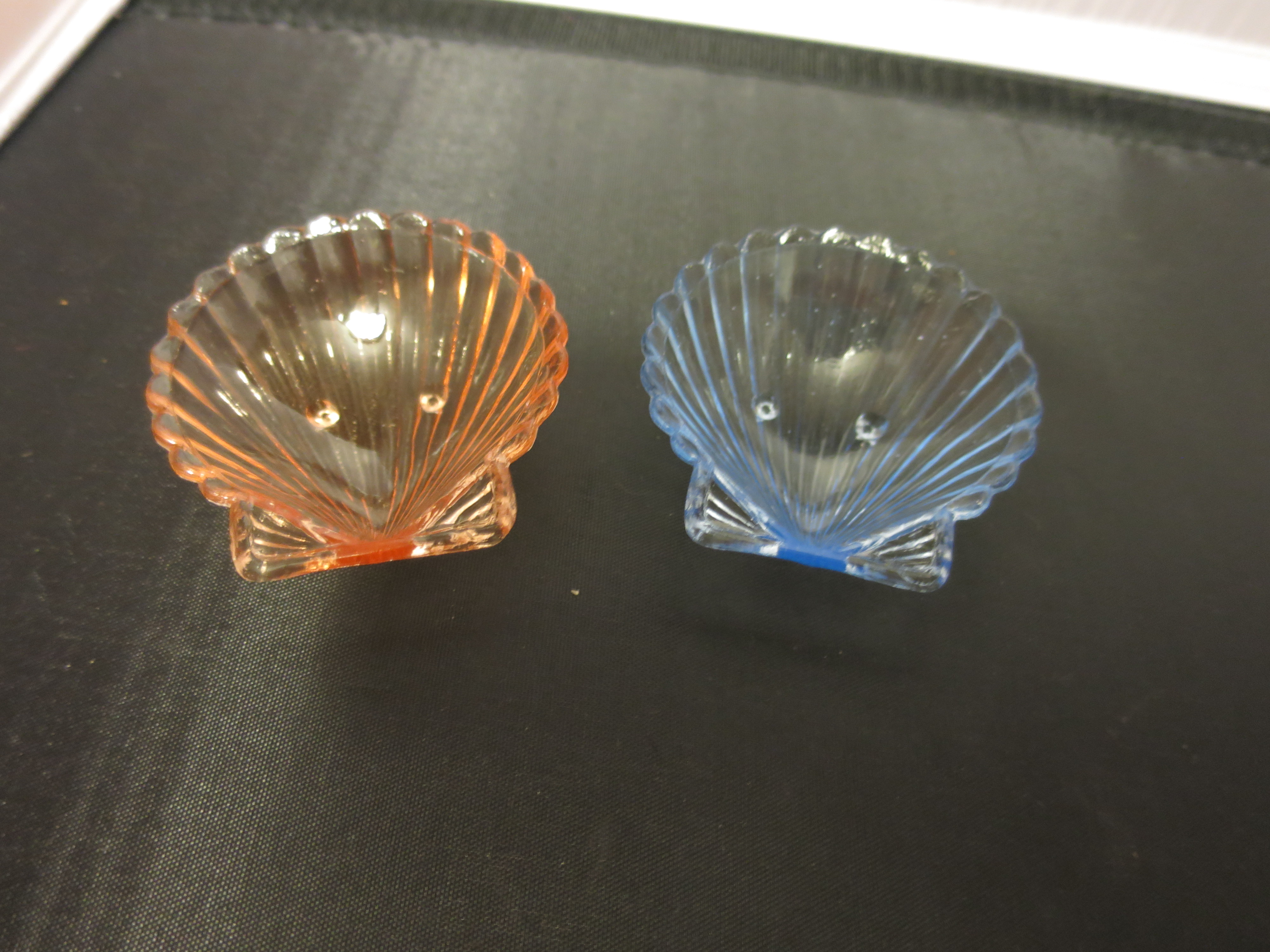 Clam Shell Salt Cellar Pair Aqua Blue and Pink