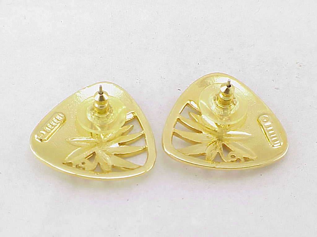 Berebi Gold Tone And Cream Enamel Pierced Earrings